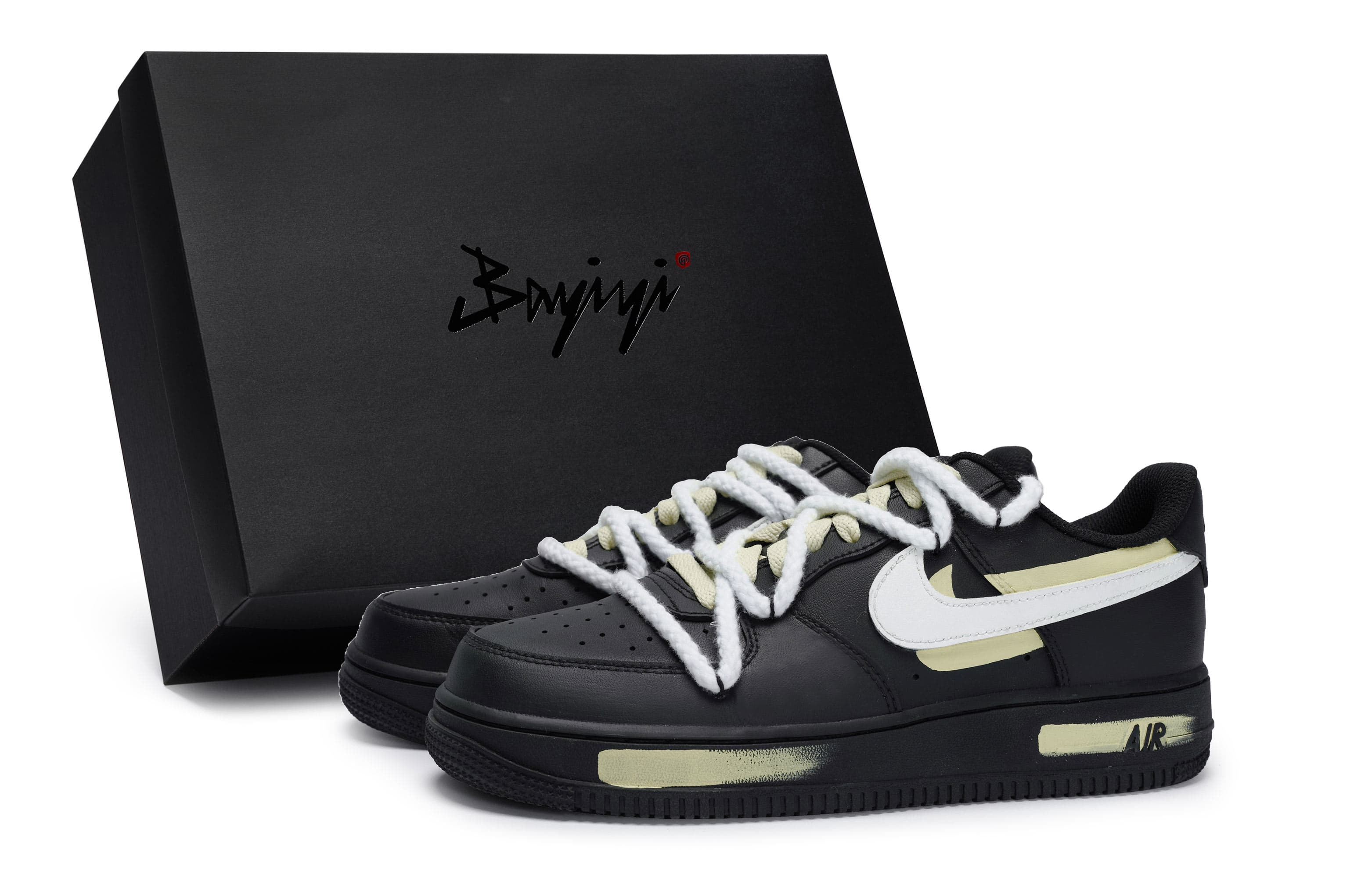 Nike Air Force 1 Low-Top Skateboard Shoes Unisex Black And White Rice Yellow