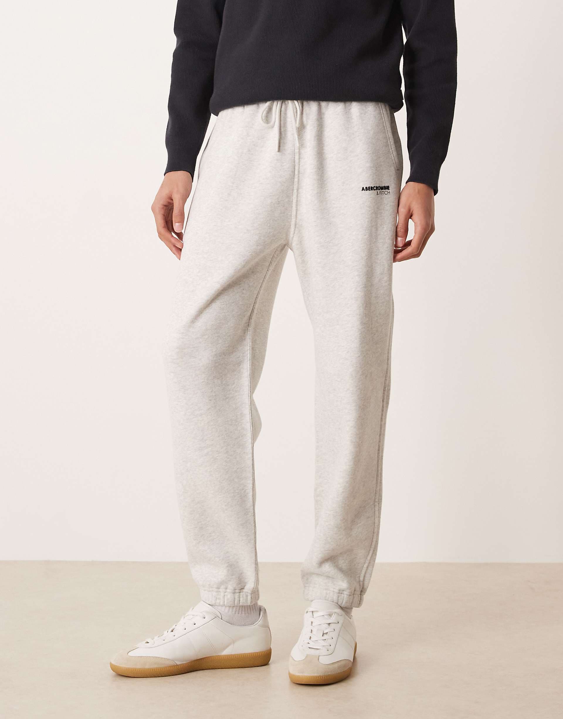 Abercrombie & Fitch logo detail relaxed cuffed sweatpants in gray