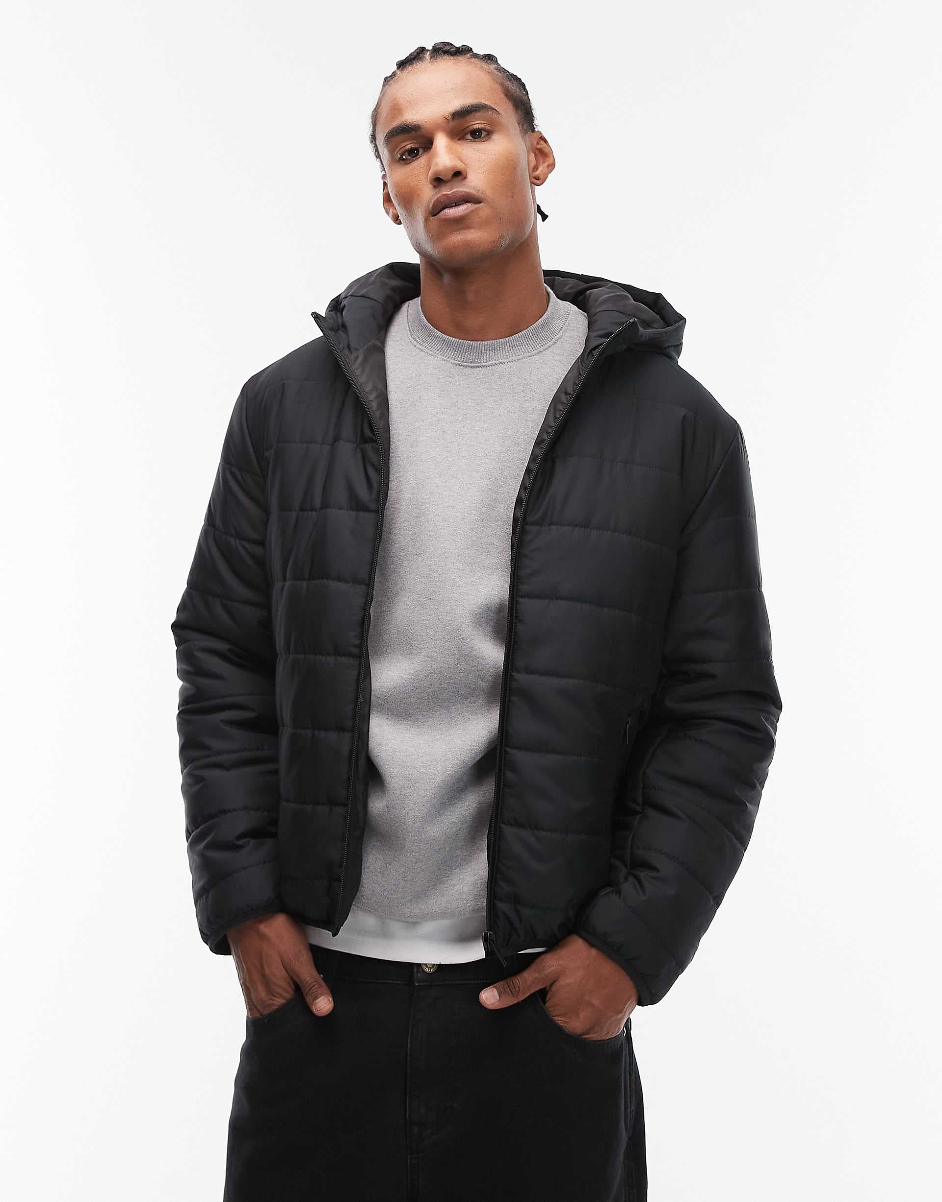 ASOS DESIGN peakMAX™ hooded liner jacket in black