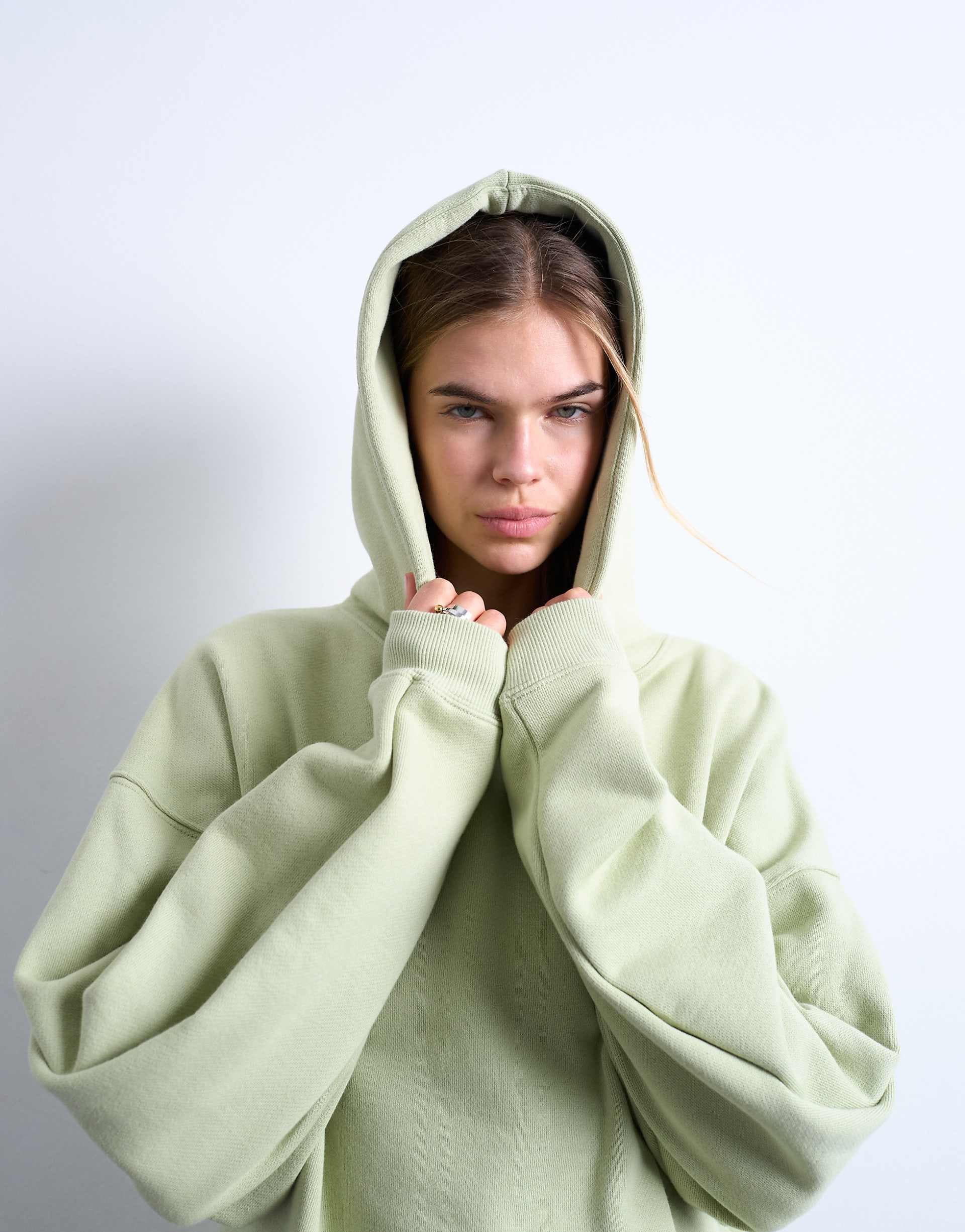 Topshop premium heavyweight oversized hoodie in light green