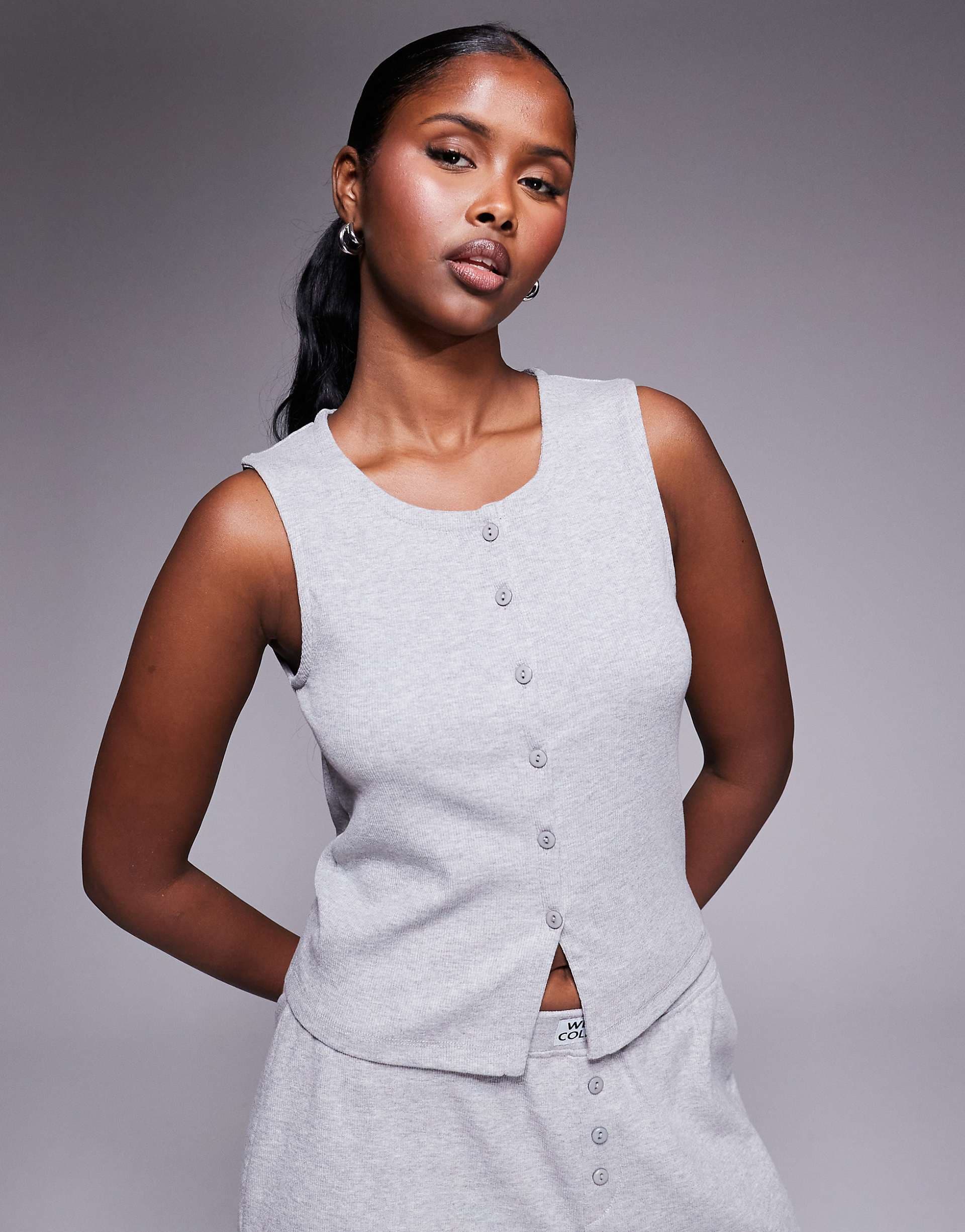 Weekend Collective ribbed vest in heather gray - part of a set