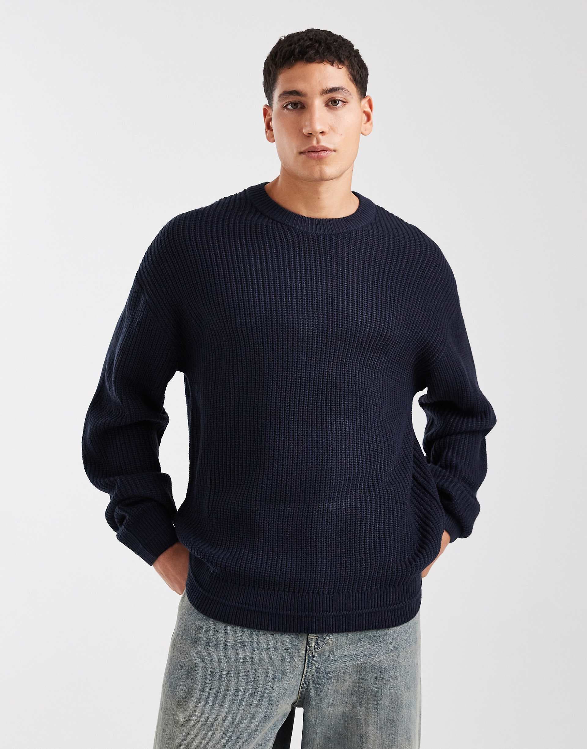 Jack & Jones oversized chunky knit sweater in navy