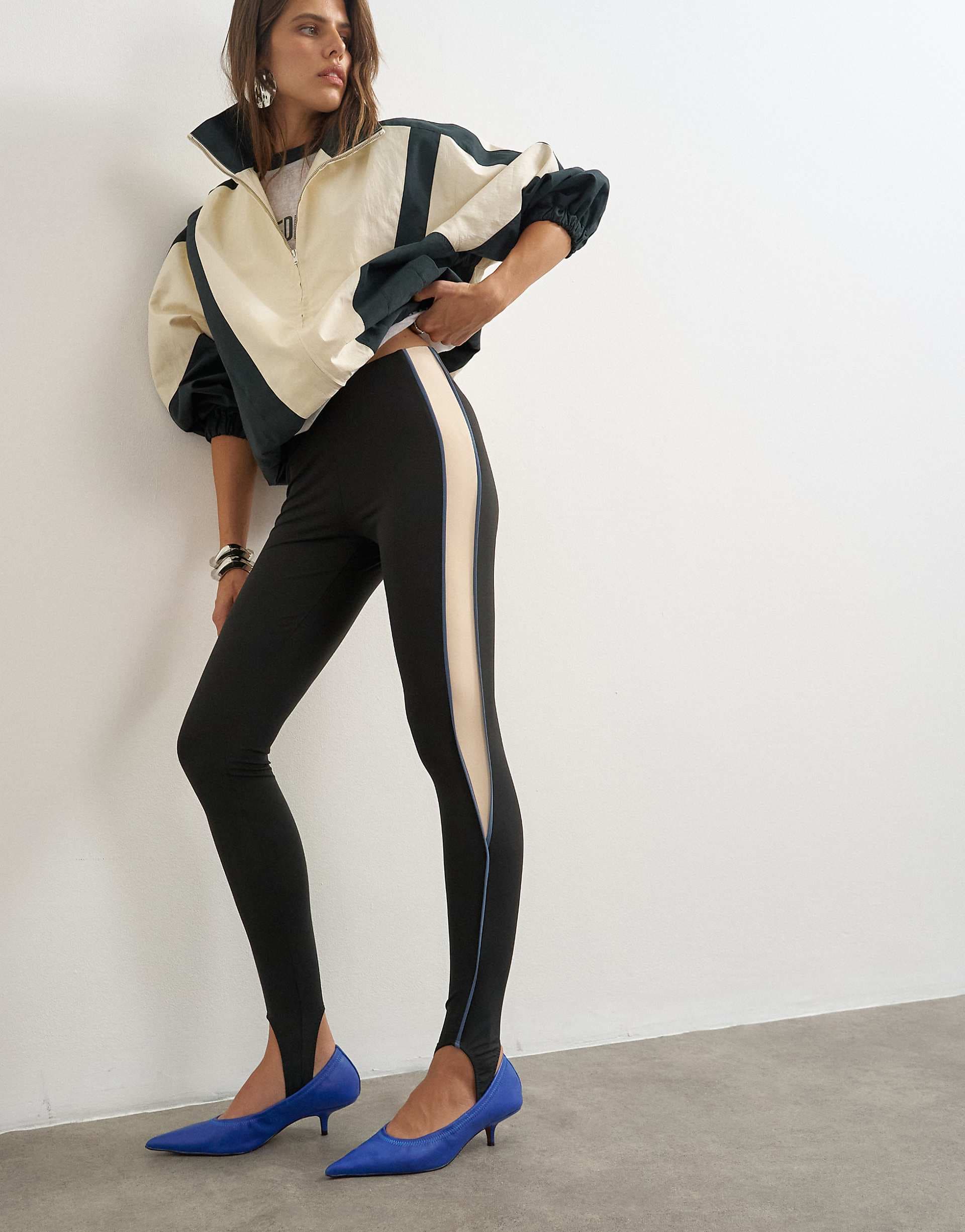 Topshop stirrup piping leggings in black