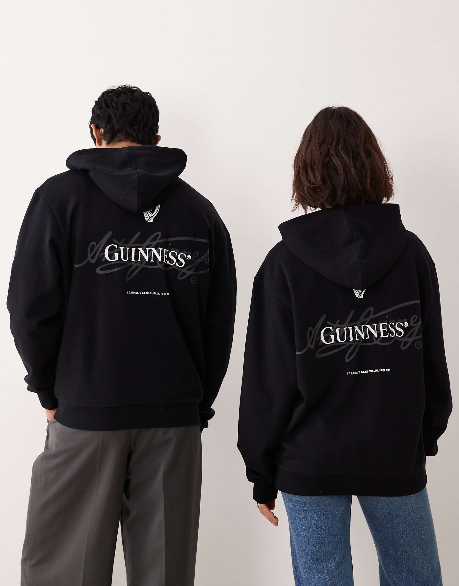 ASOS DESIGN unisex relaxed hoodie with Guinness print in black