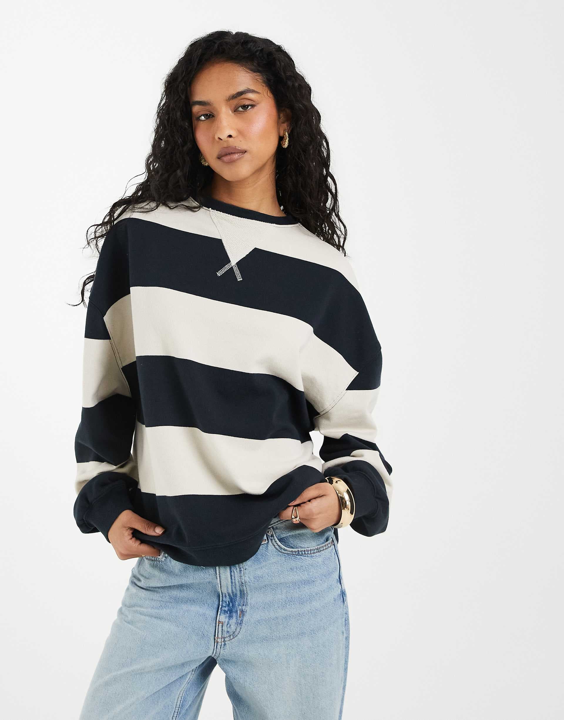 Free People classic striped crew neck sweatshirt in strawberry wine combo