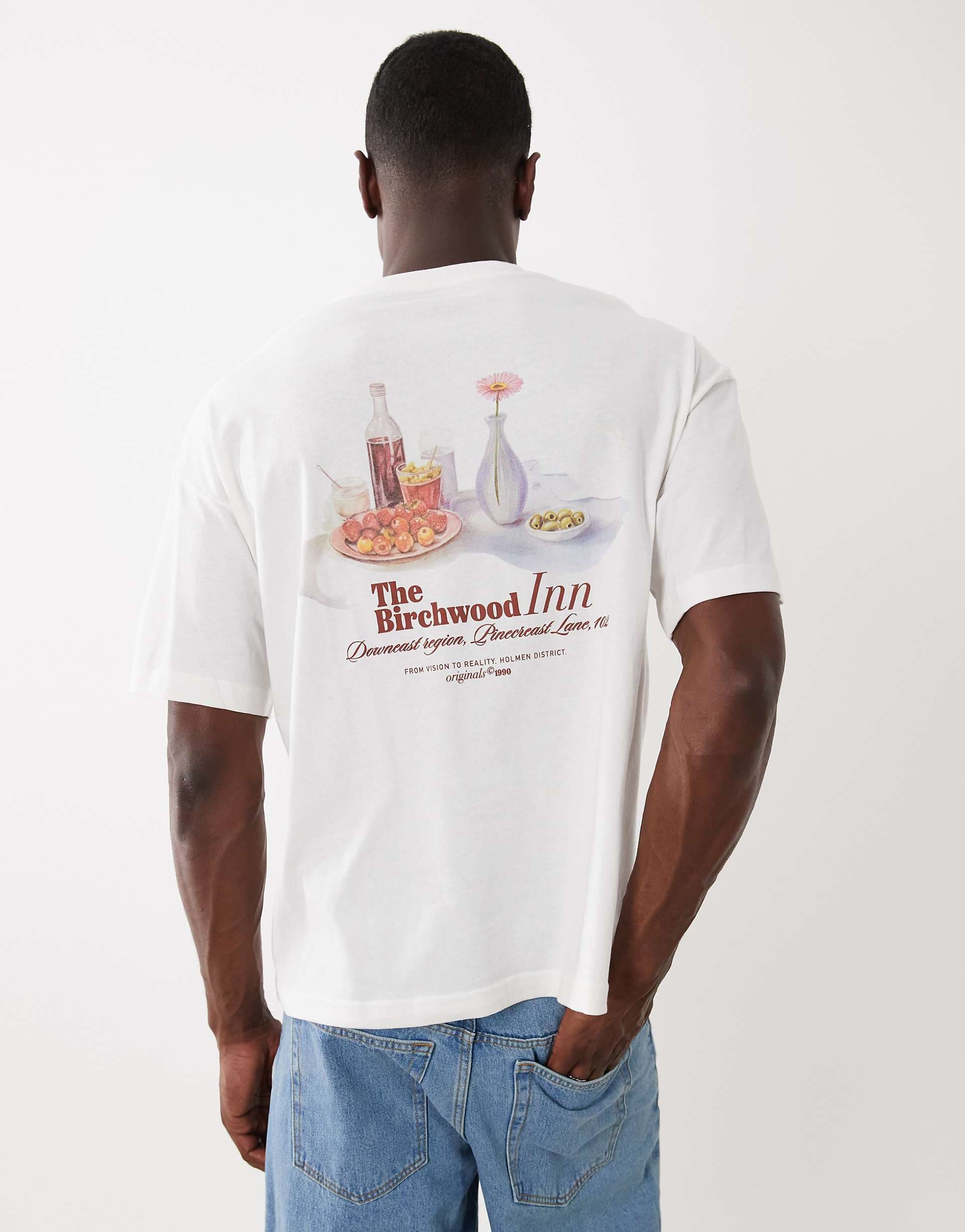 Jack & Jones oversized T-shirt with wine backprint in off white