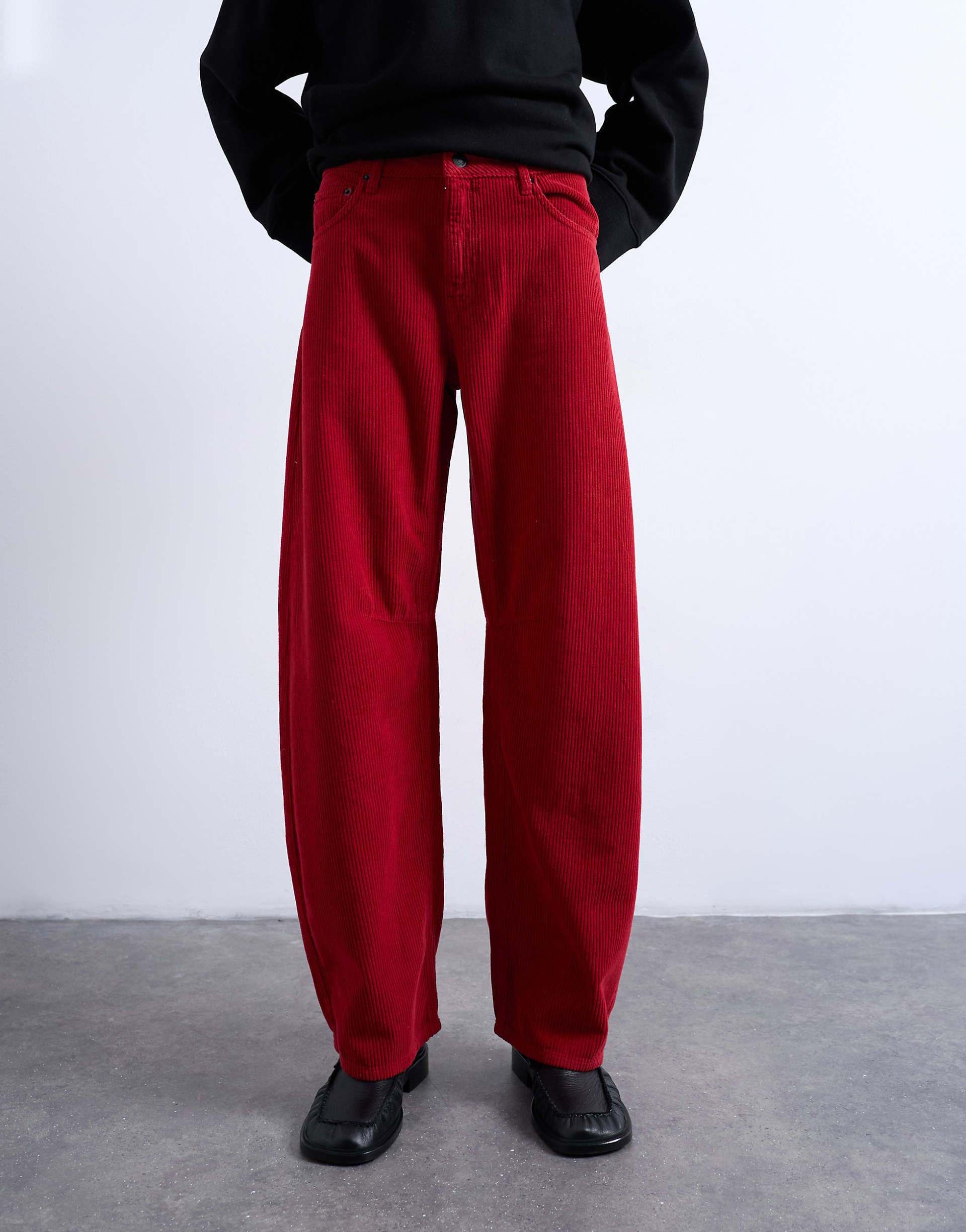 Topshop Barrel mid rise jeans in red corduroy