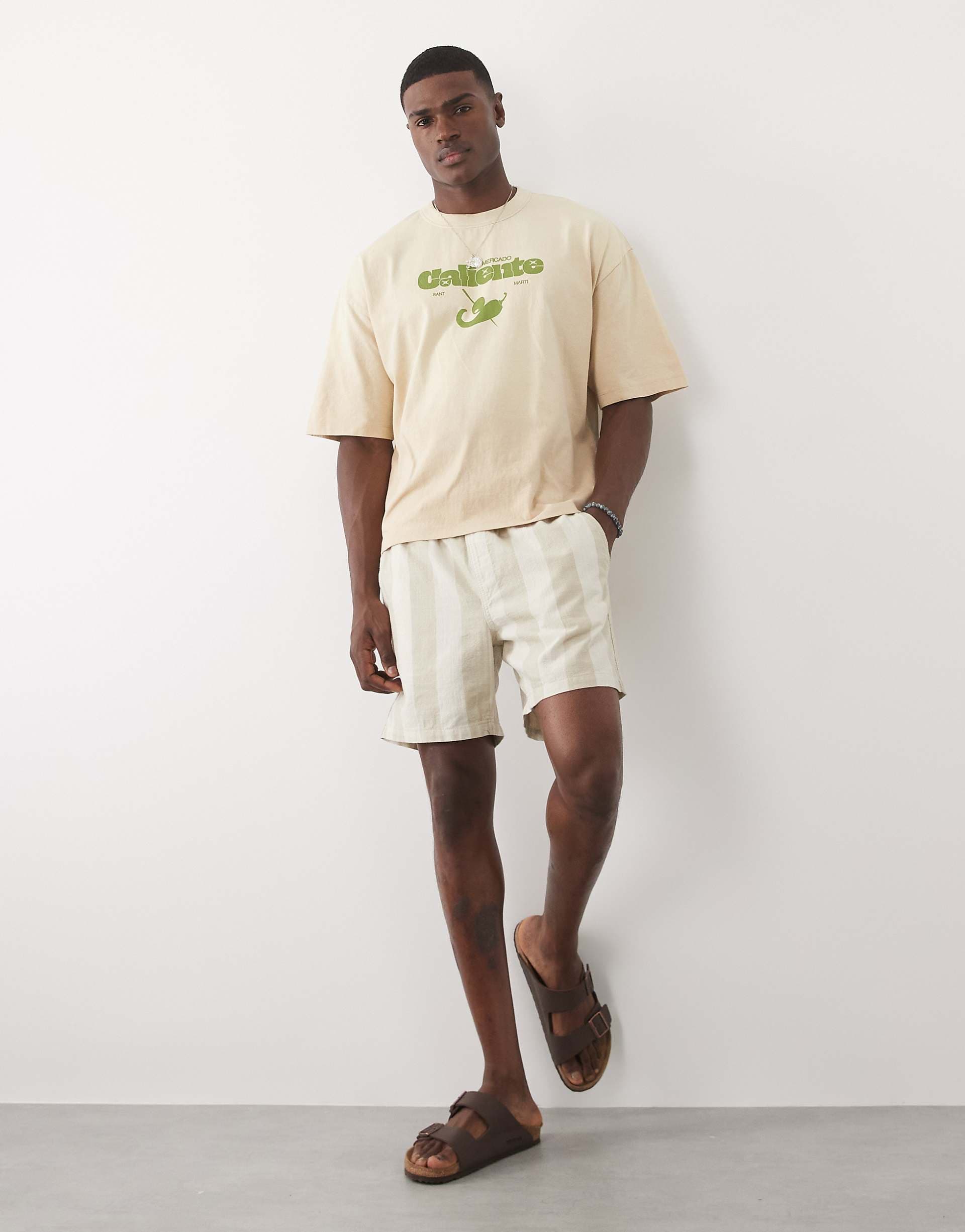 Cotton On easy shorts in bone pinstripe