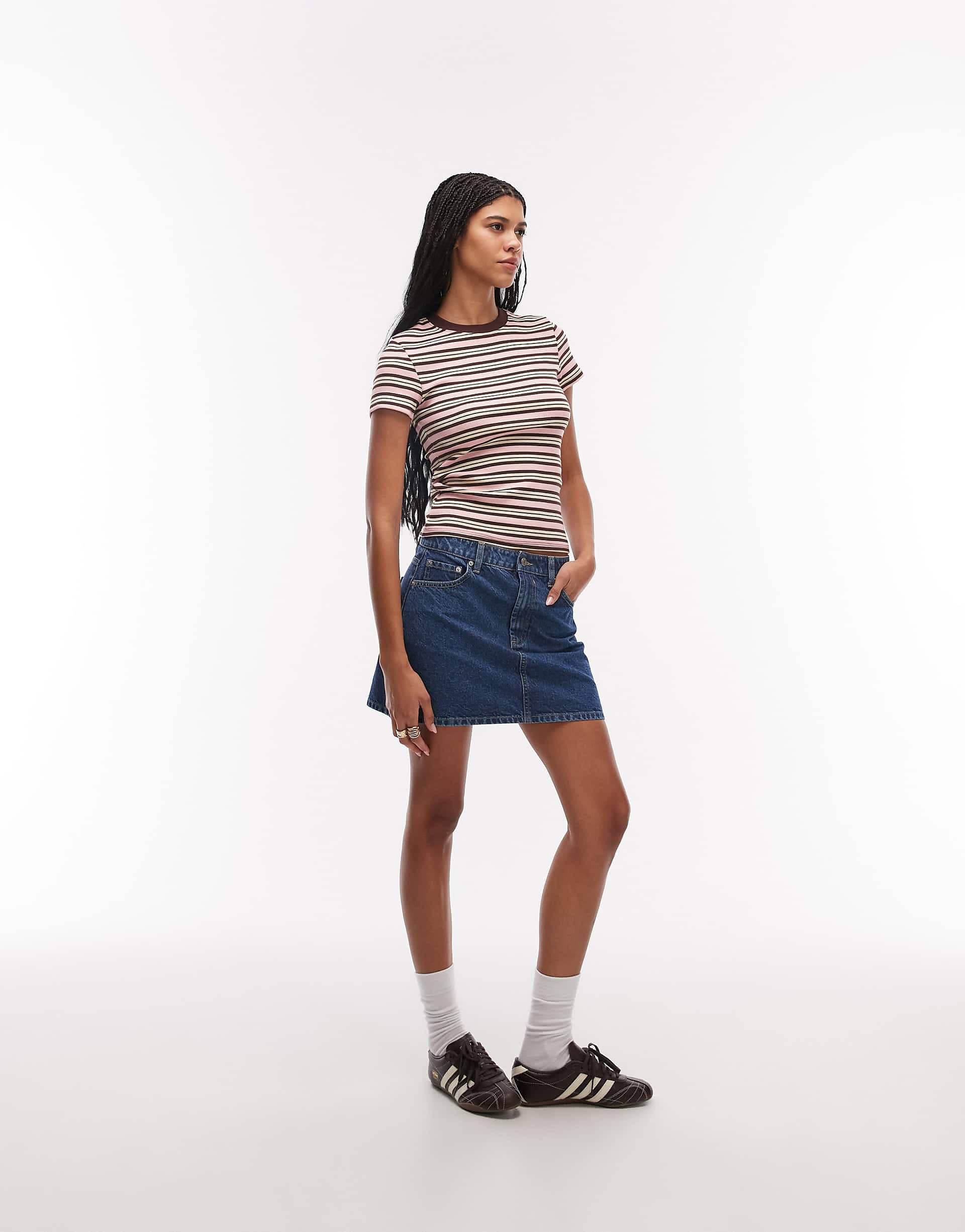 ASOS DESIGN high waist A-line mini skirt in mid blue
