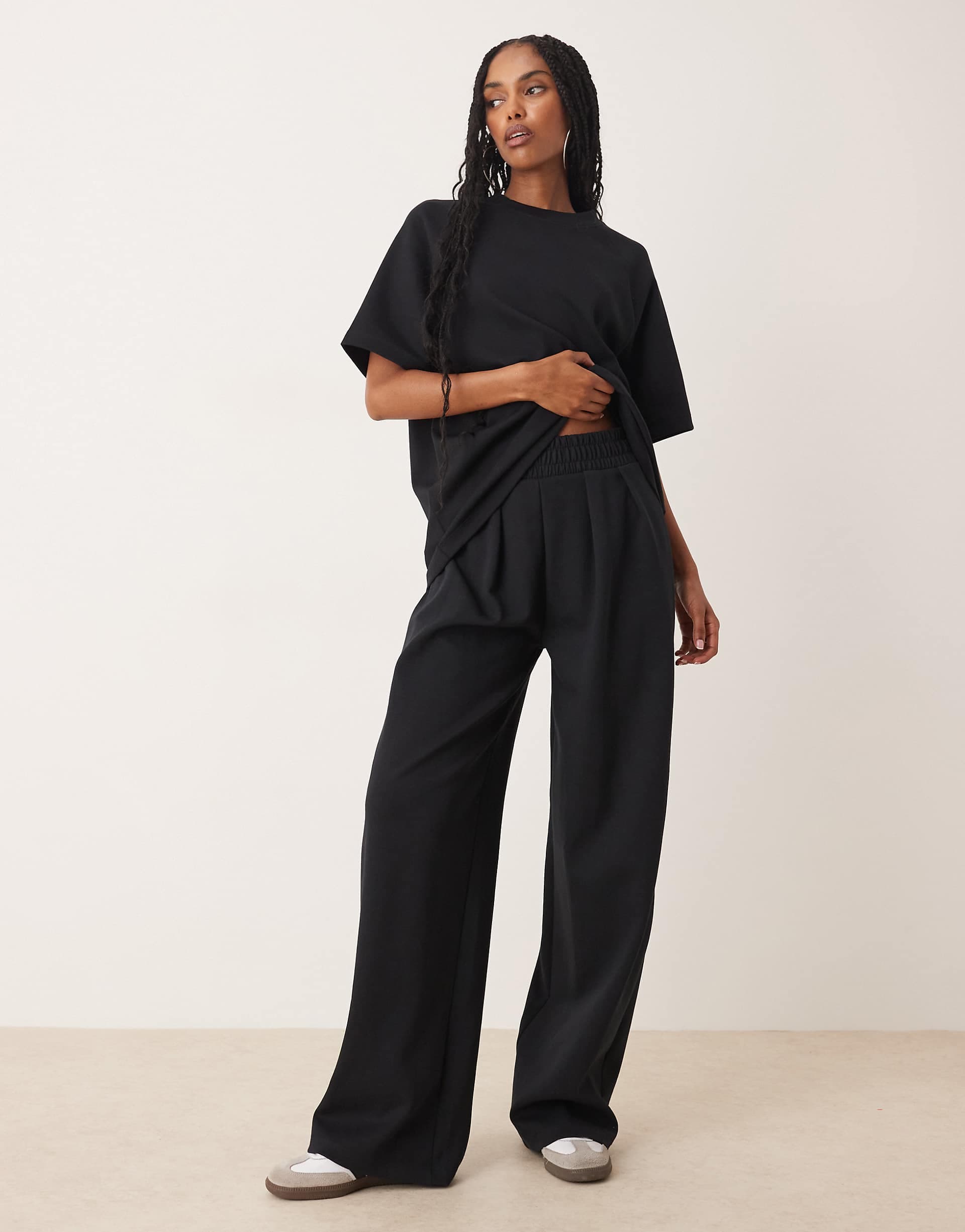 ASOS DESIGN interlock super wide leg pants in black