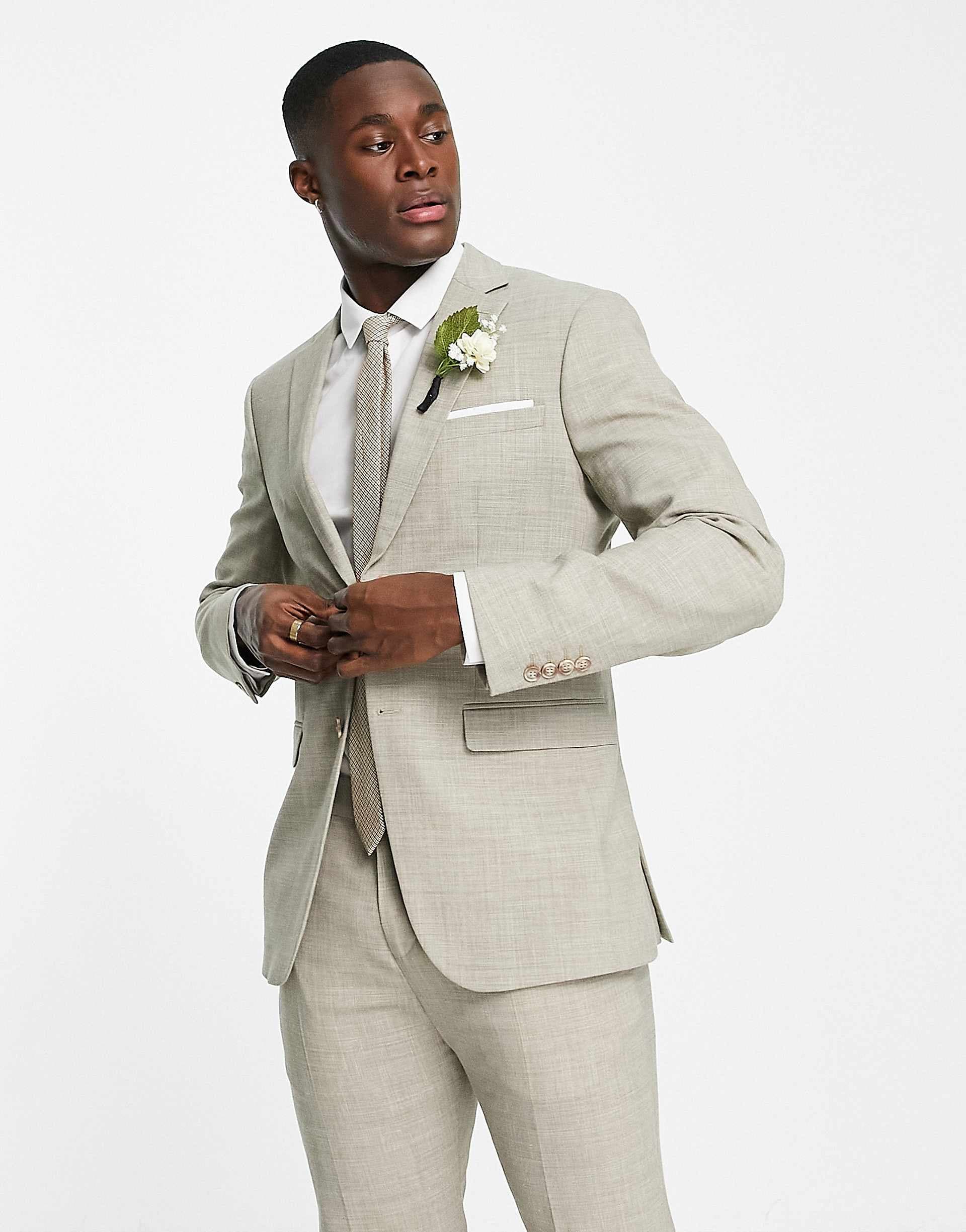 Selected linen suit jacket in beige