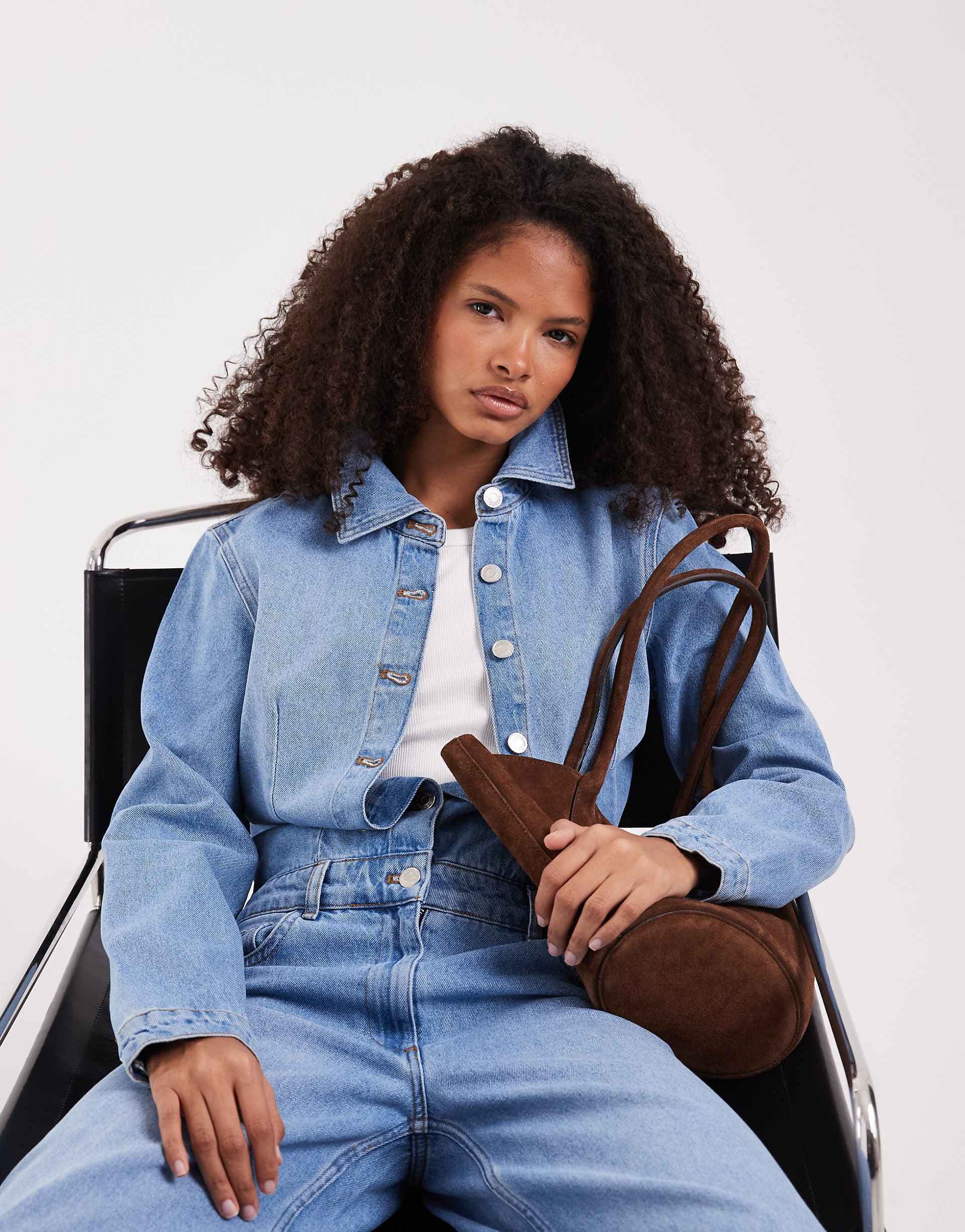 ASOS DESIGN boxy denim jumpsuit in mid blue