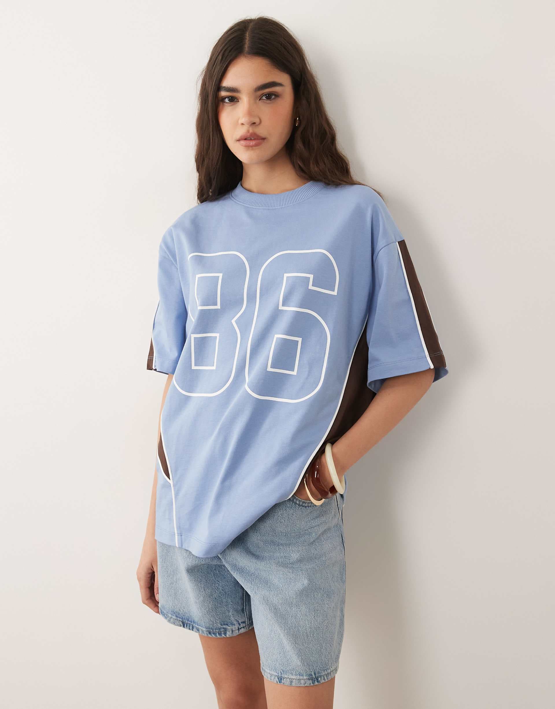 ASOS DESIGN oversized graphic football tee in light blue
