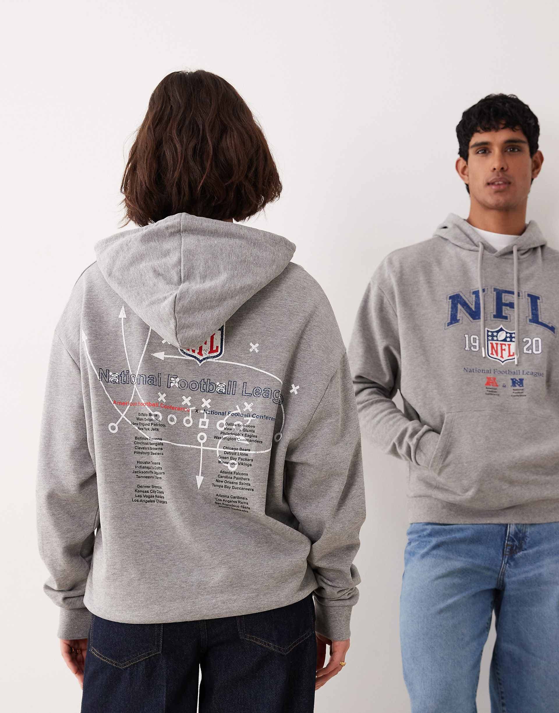 ASOS DESIGN Unisex oversized hoodie with NFL prints in light gray