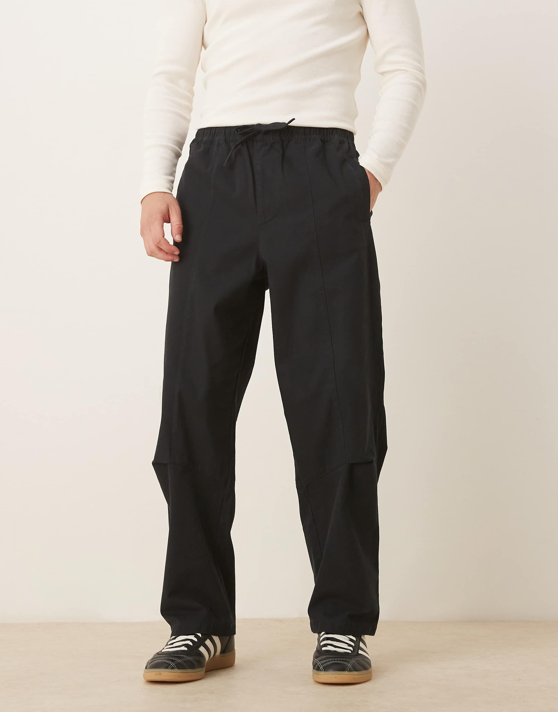 ASOS DESIGN relaxed tapered pull on pants in black