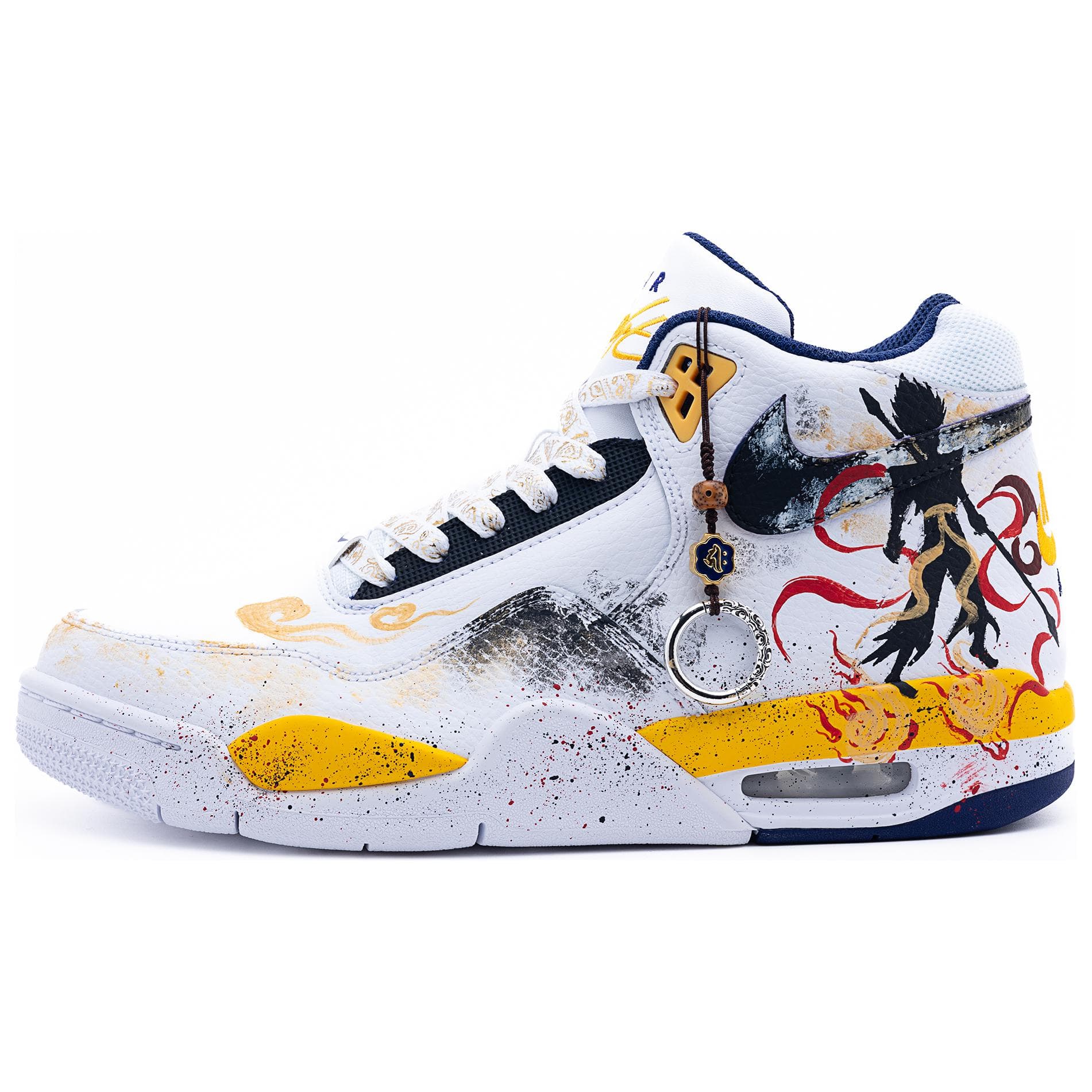 Custom Sneakers Nike Flight Legacy 'Demon Child Reborn' Chinese Ink Splash Fashion Comfort Trendy Slip-Resistant Wear-Resistant Supportive Mid-Top Basketball Shoes Men's White