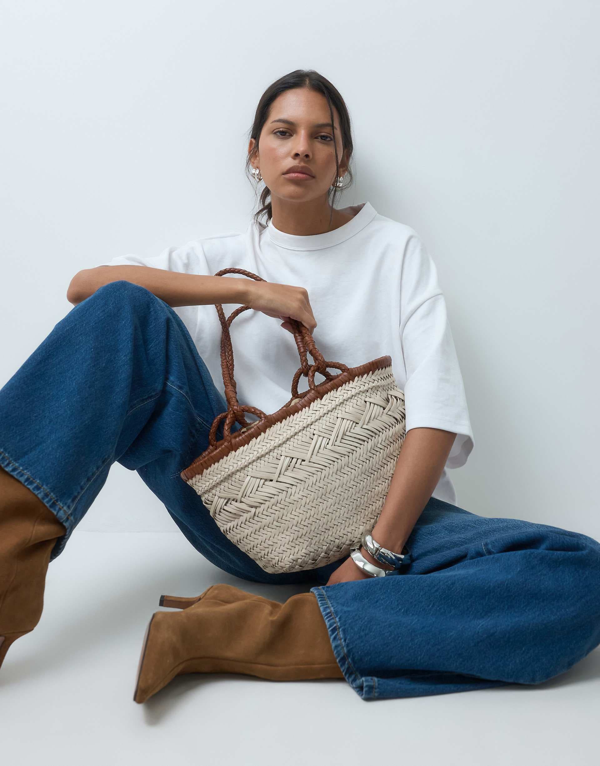 ASOS DESIGN leather weave tote bag in white