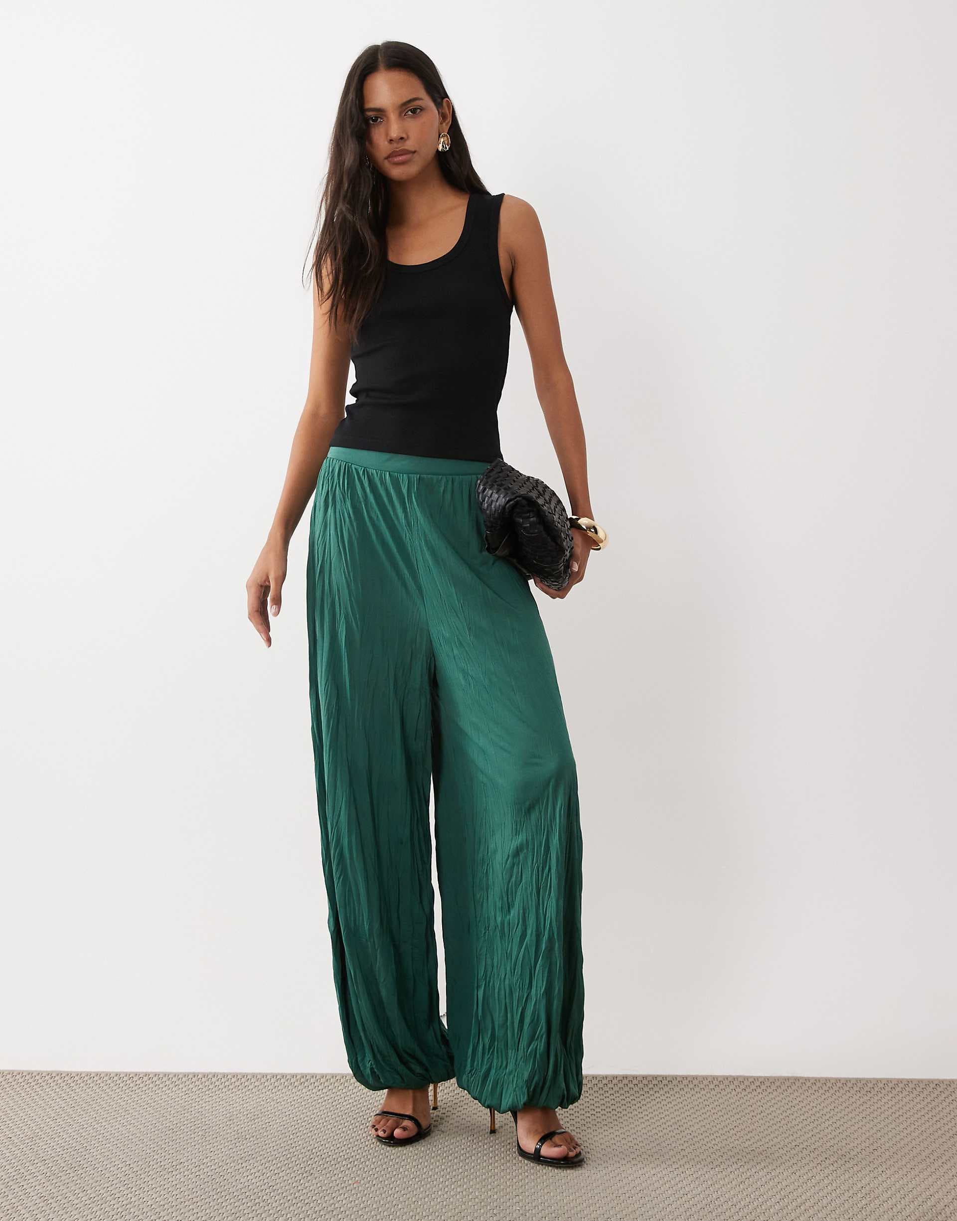 ASOS DESIGN crinkle balloon pants in green - part of a set