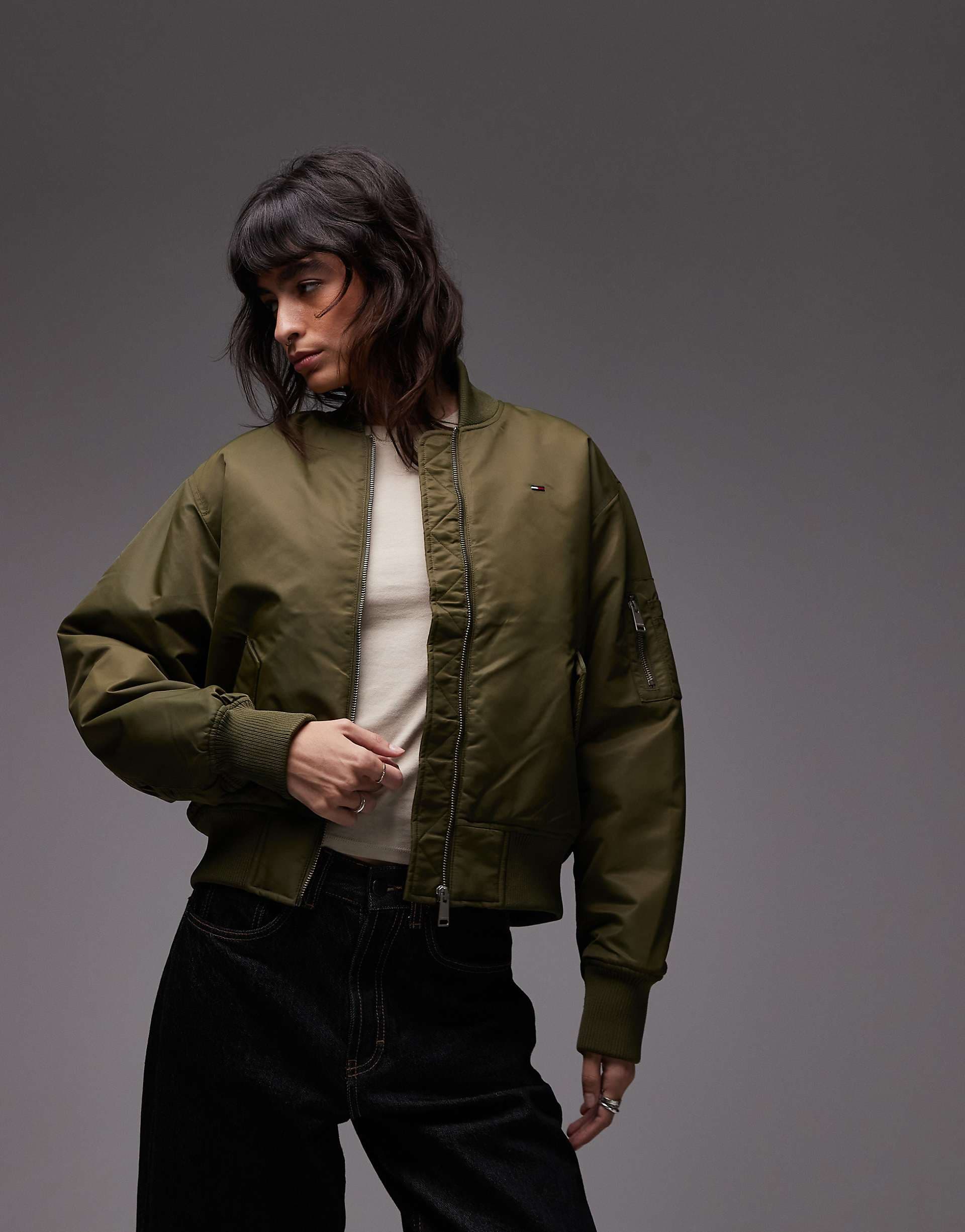 Tommy Jeans essential bomber jacket in olive green