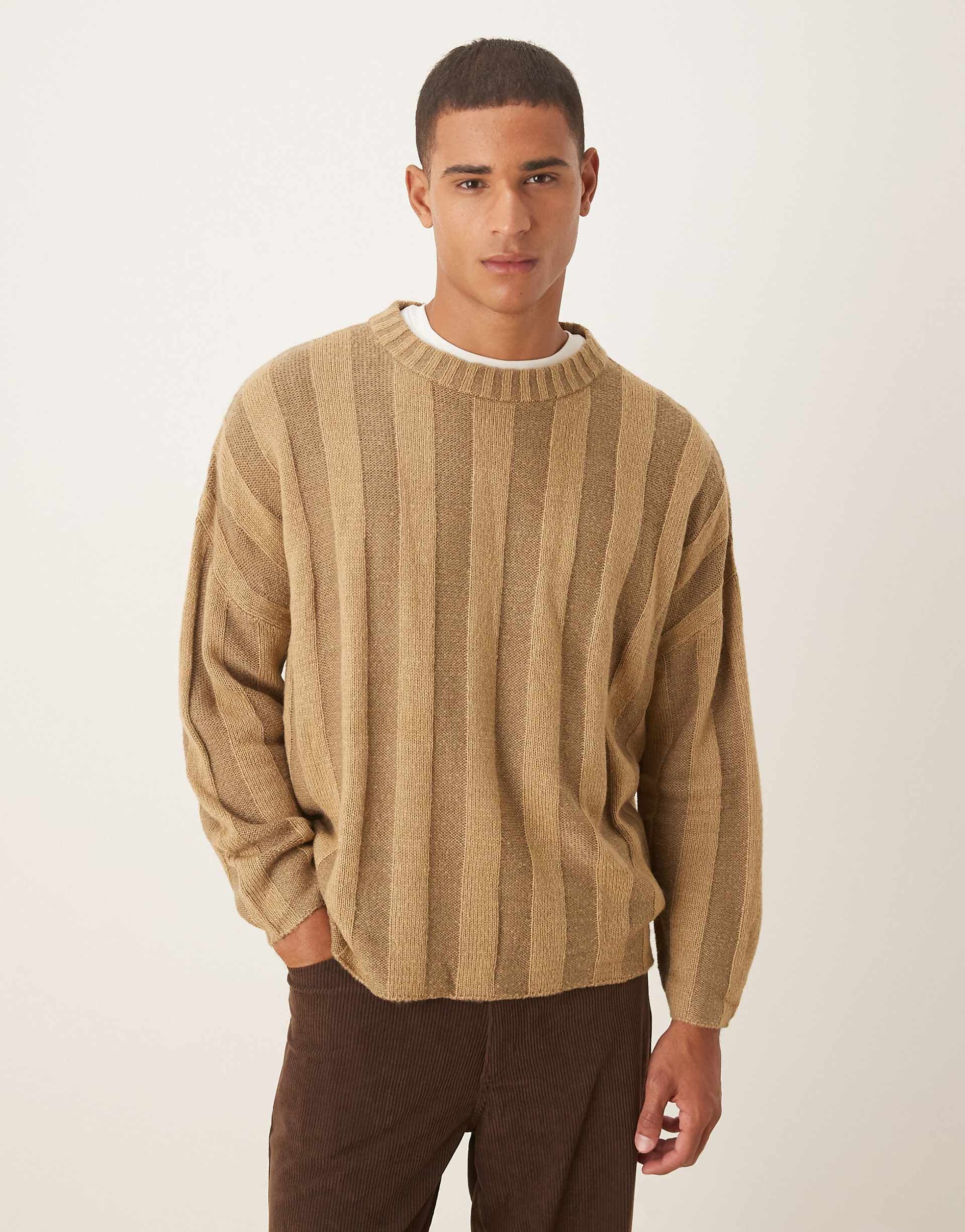 ASOS DESIGN super oversized knit rib sweater in beige