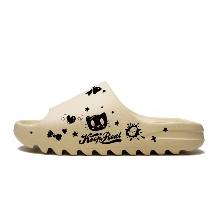 【Custom Shoes】adidas Originals Yeezy Slide Cat Slippers Unisex Beige Black