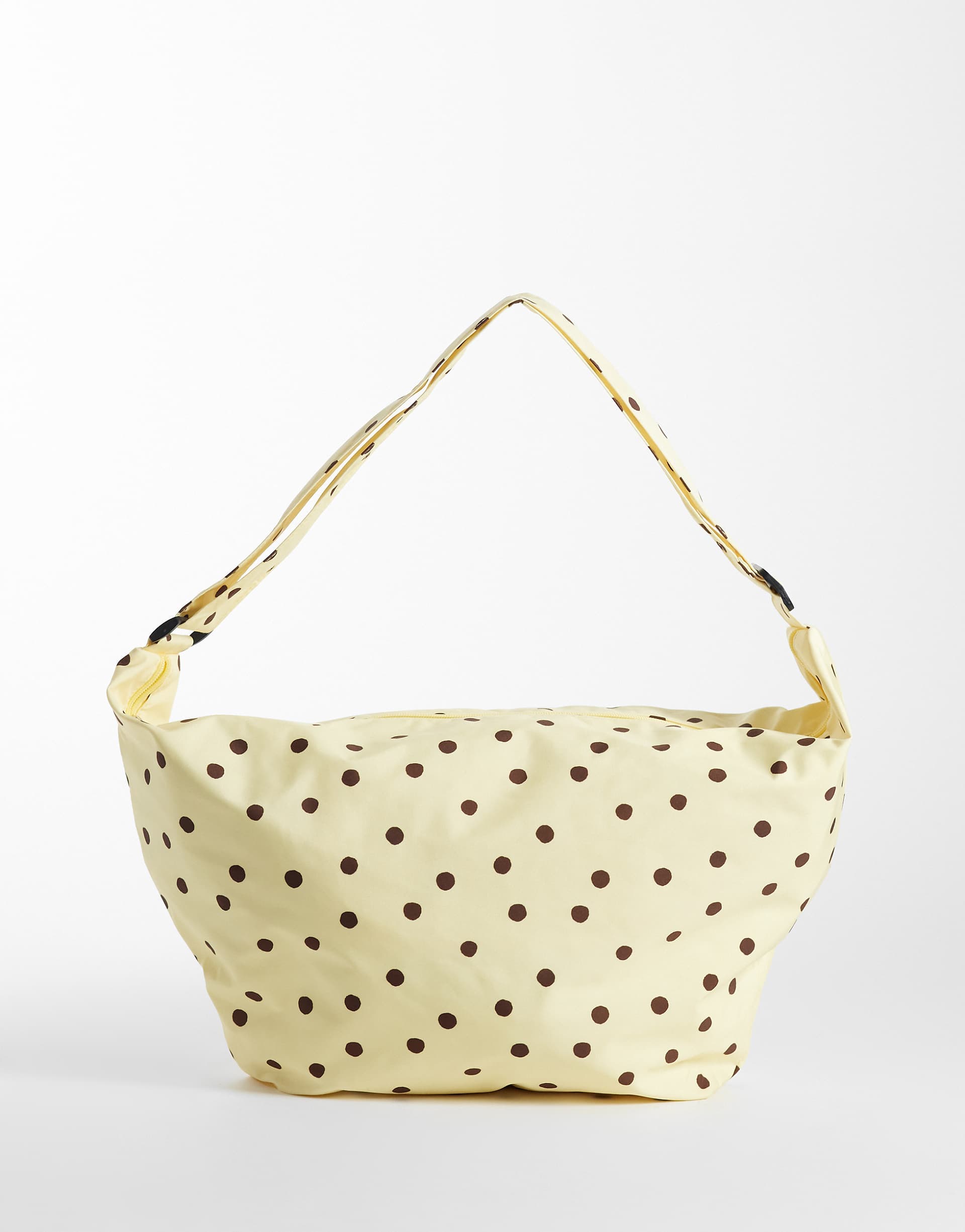 PIECES oversized cross body bag in yellow and brown polka-dot print