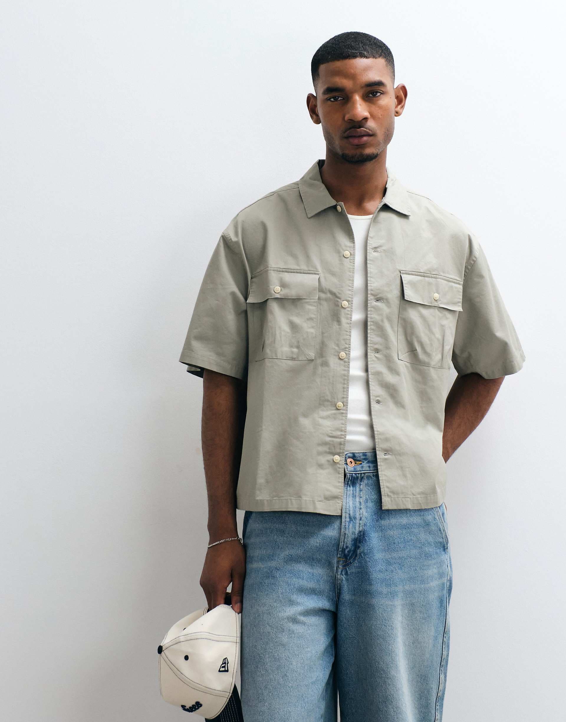 ASOS DESIGN boxy oversized cotton twill shirt in khaki