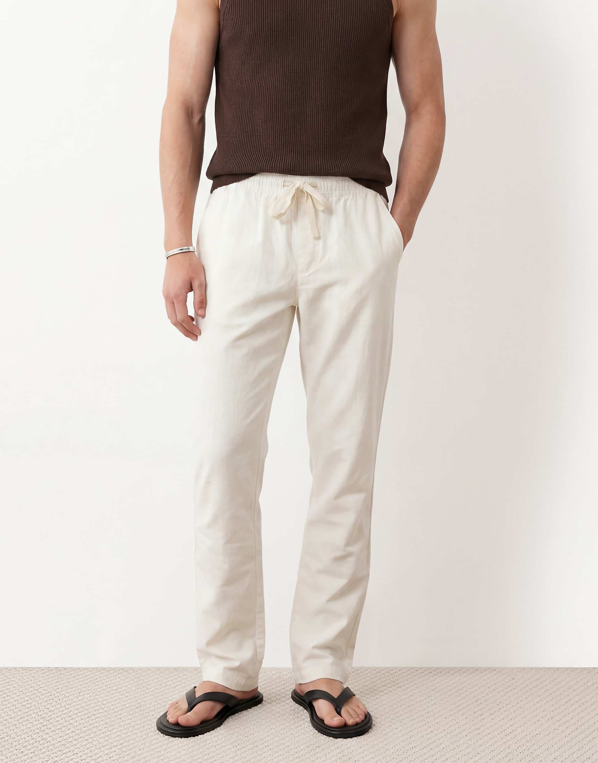 ASOS DESIGN linen blend pants in white