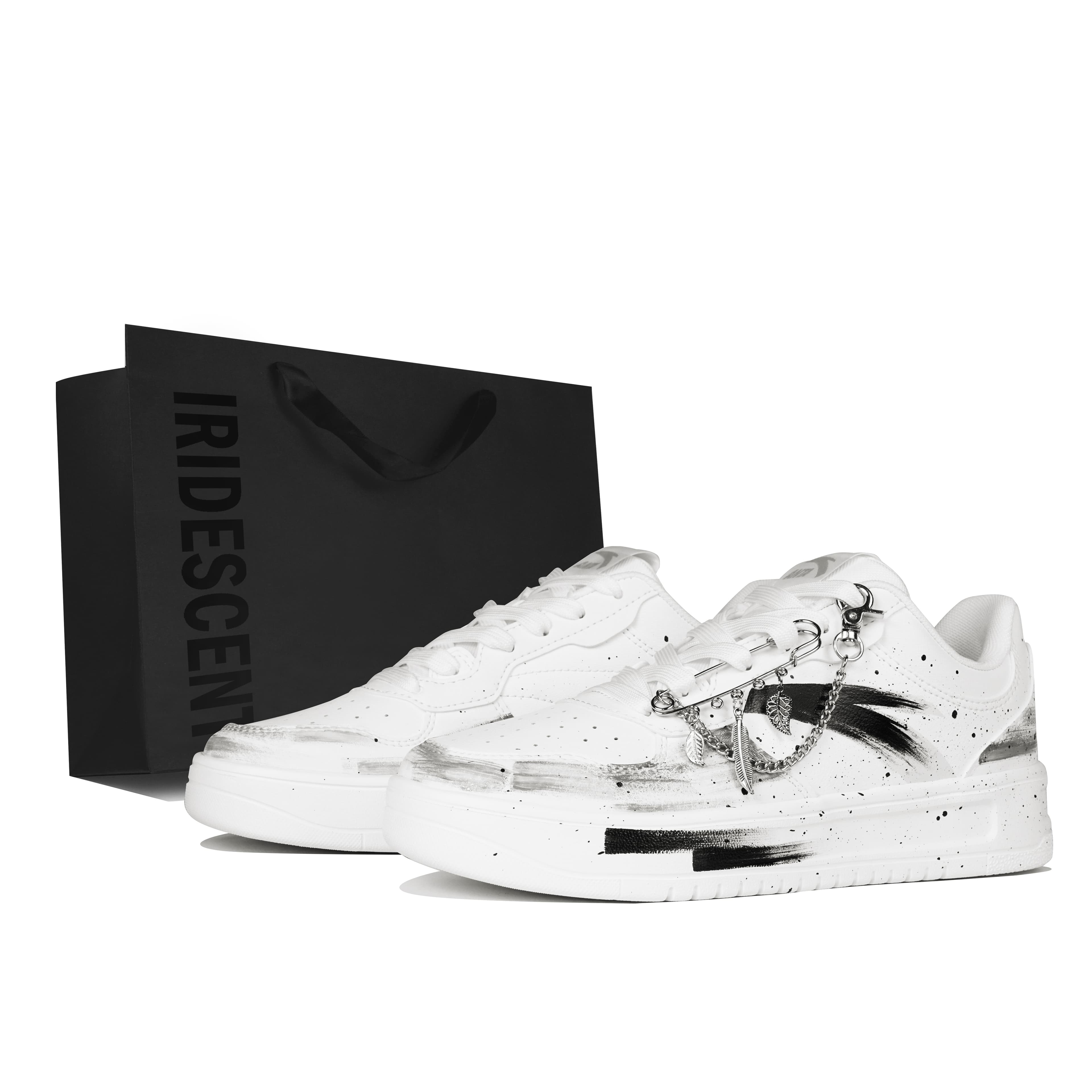 Custom Sneakers: Anta Jiuzhi Ink Wash Chinese Style Starry Sky Metal Phantom Logo Gift Bag Anti-Slip Shock-Absorbing Wear-Resistant Low-Top Skate Shoes Men's White Black
