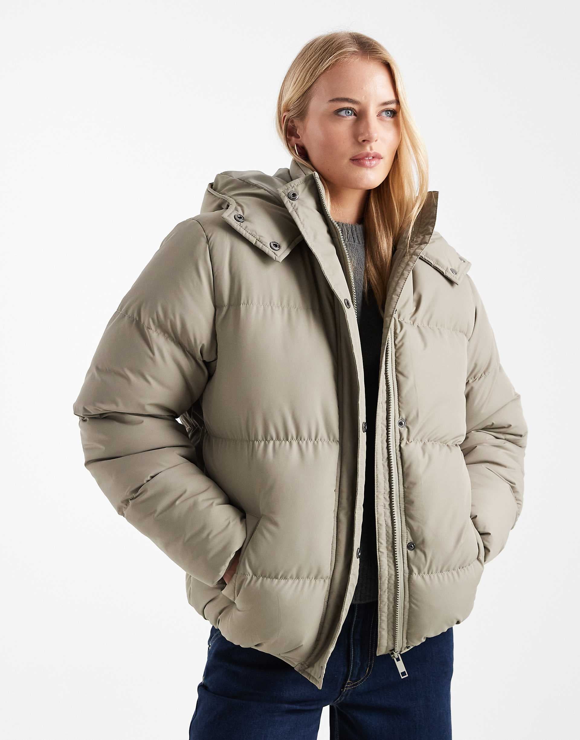 Brave Soul Tall hooded cropped puffer jacket in sage green