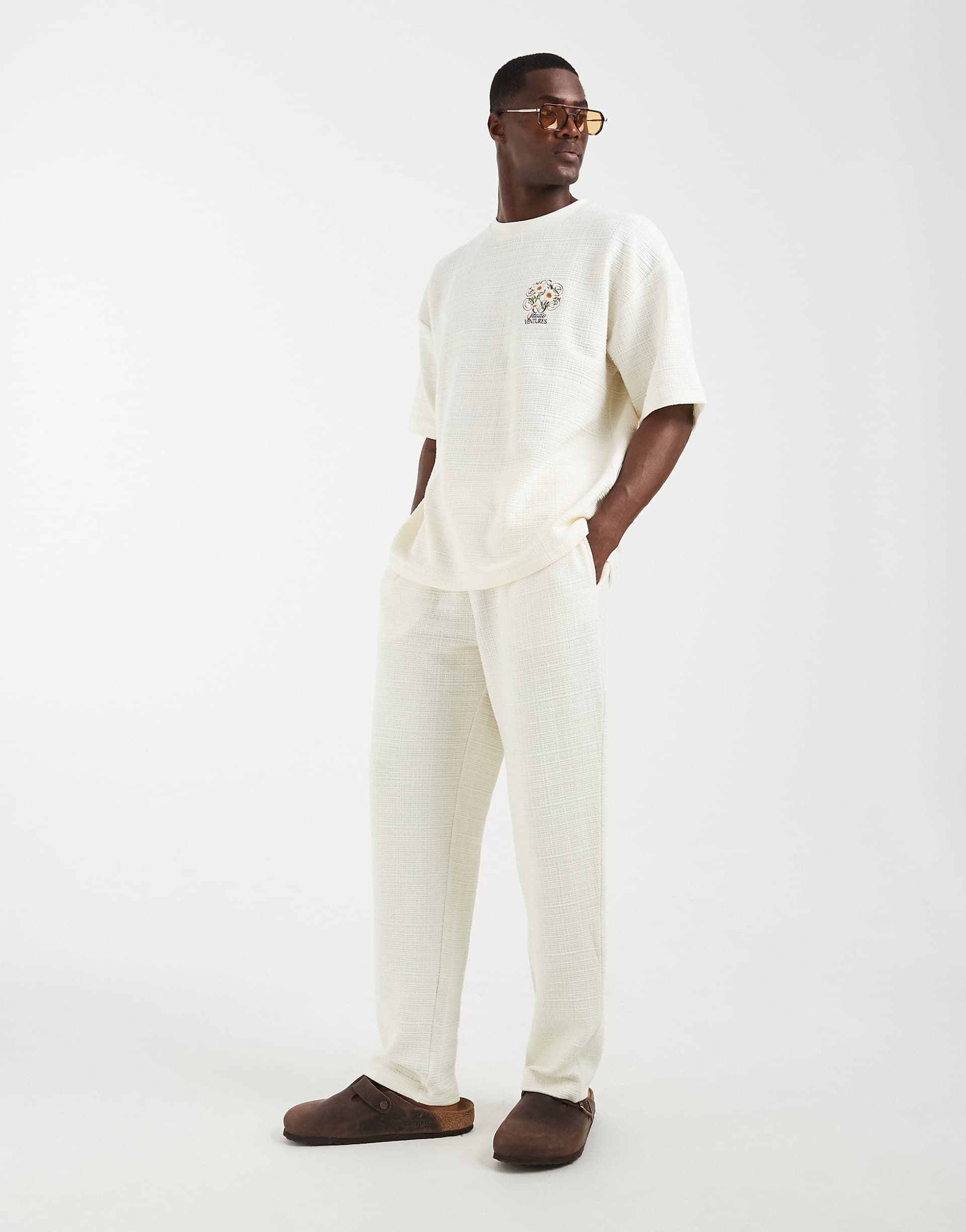 ASOS DESIGN slim balloon fit linen look sweatpants in ecru - part of a set