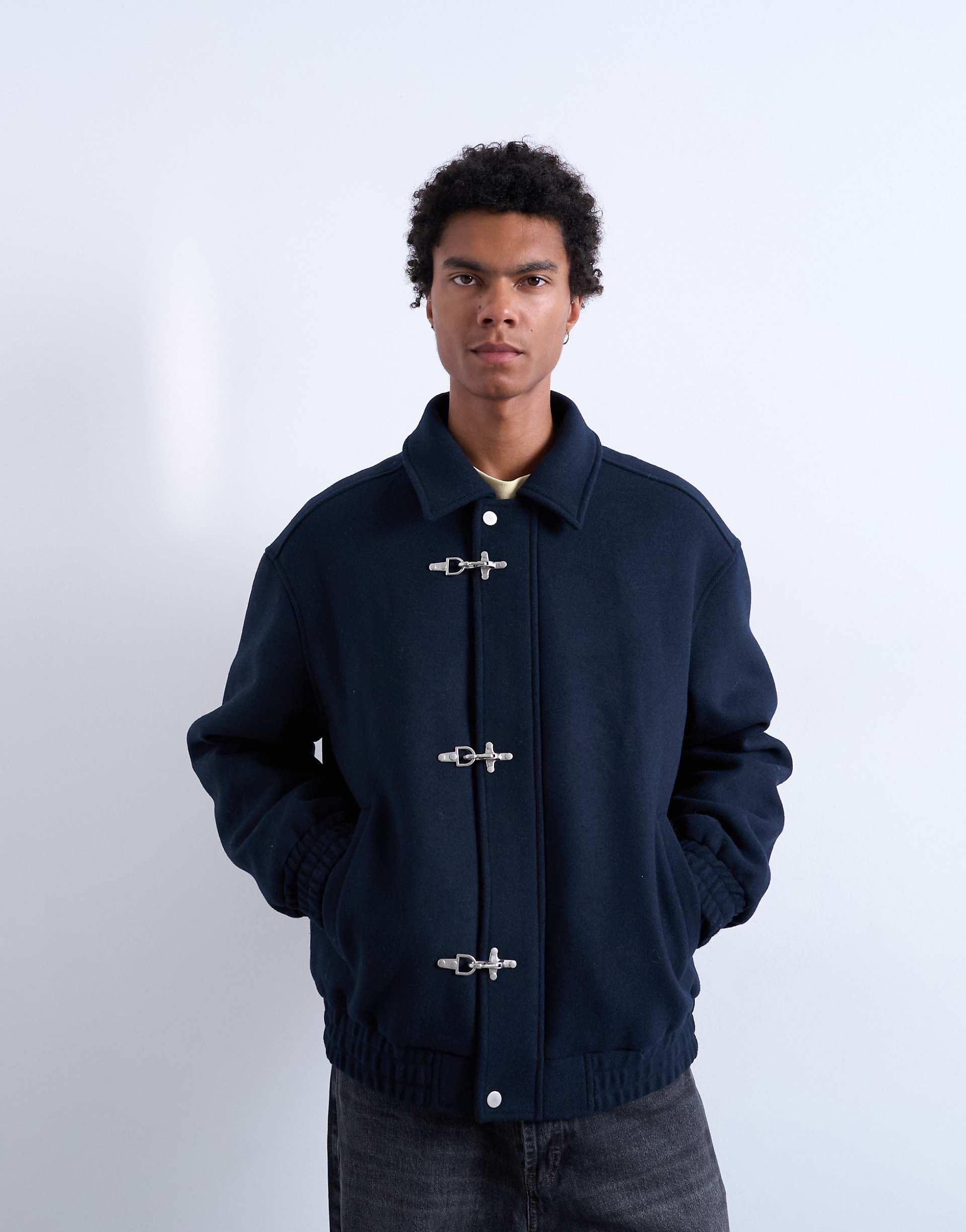 Topman fireman clasp wool blend jacket in navy