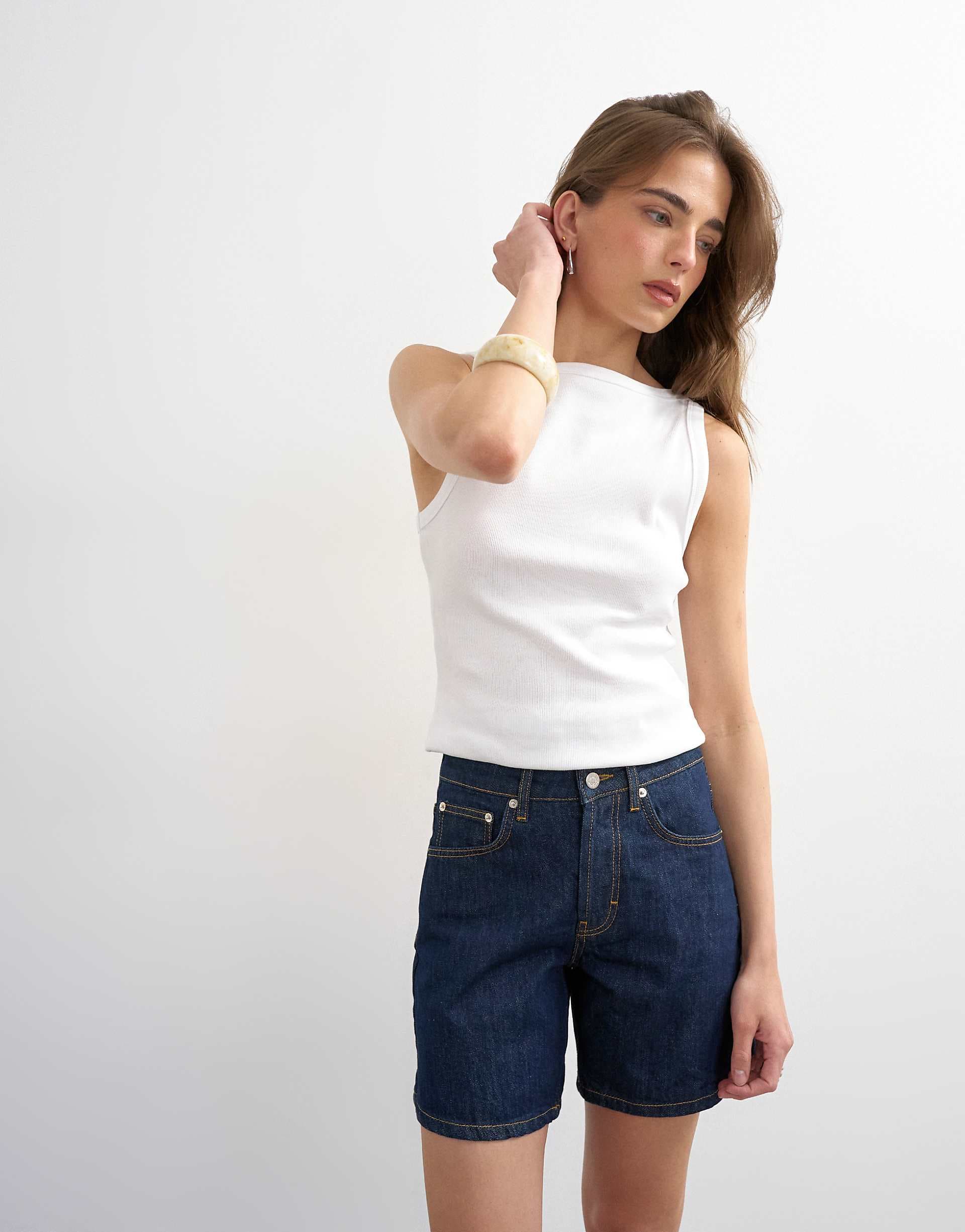 Topshop denim Editor shorts in indigo rinse