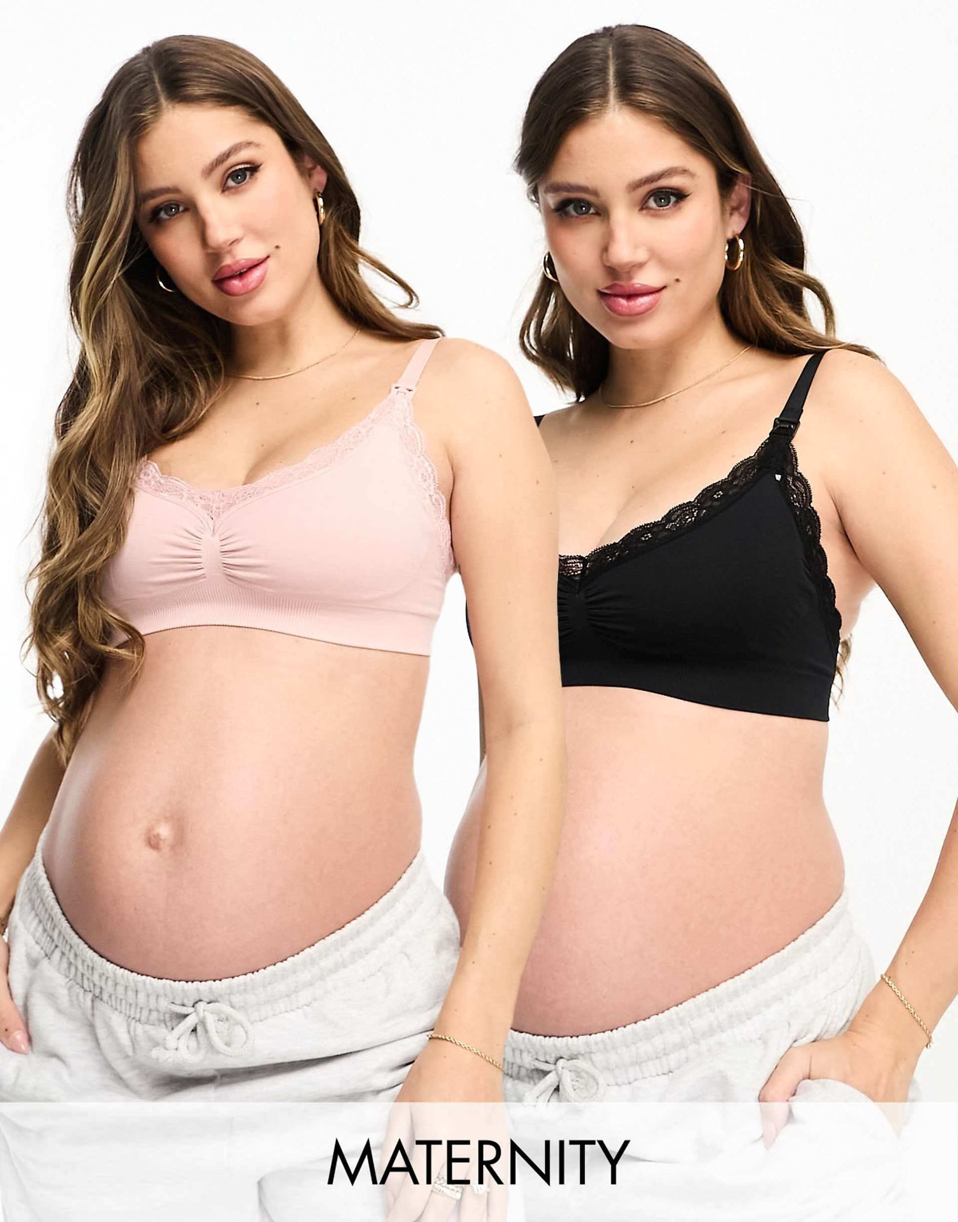Lindex MOM Maternity 2 pack seamless lace bras in pink and black