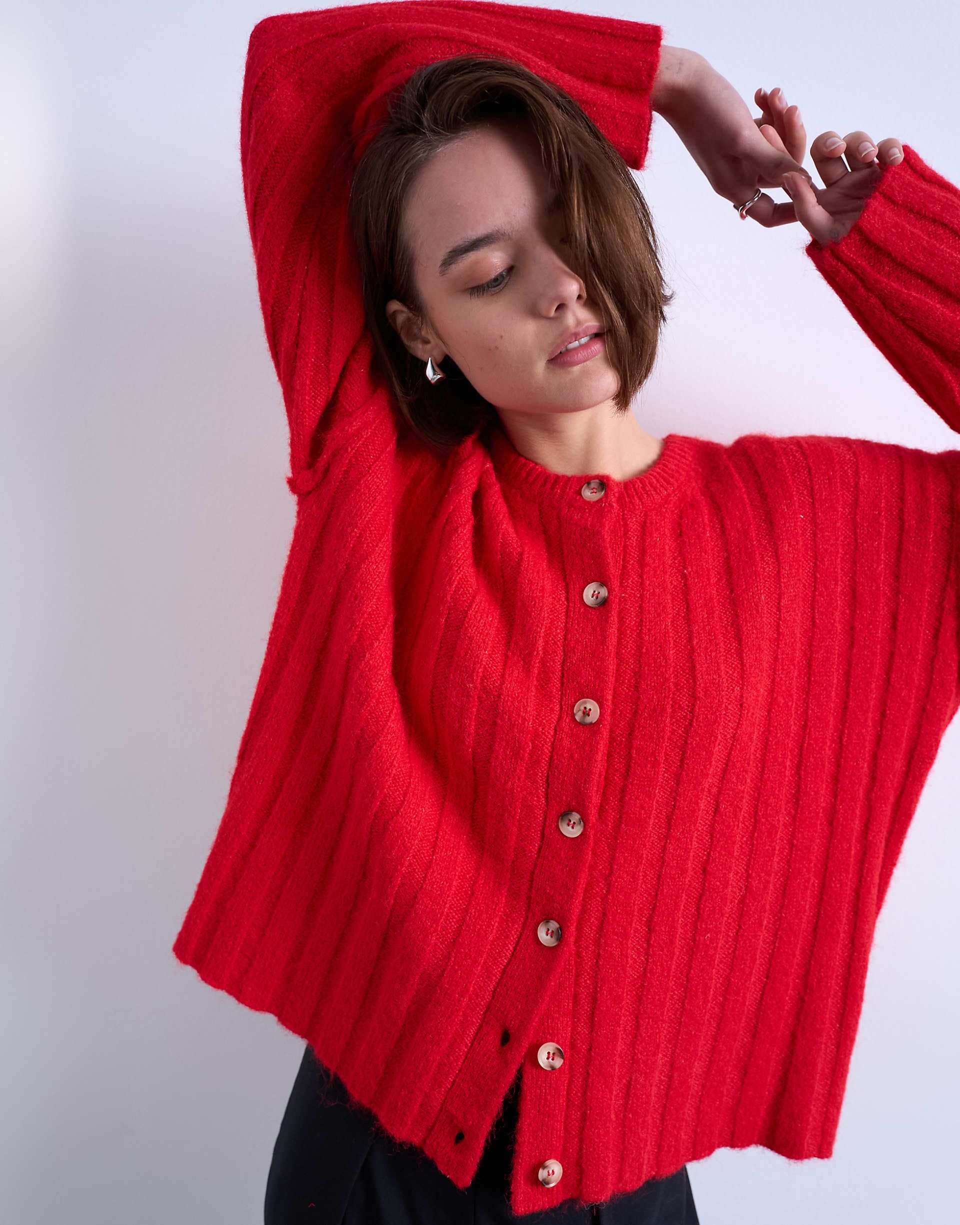 Topshop knit wider ribbed cardigan in rust