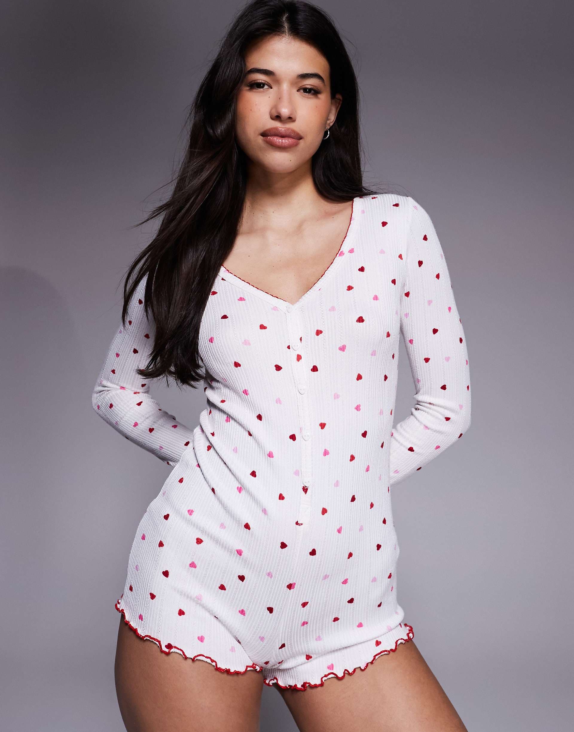 Boux Avenue heart rib knit romper in ivory