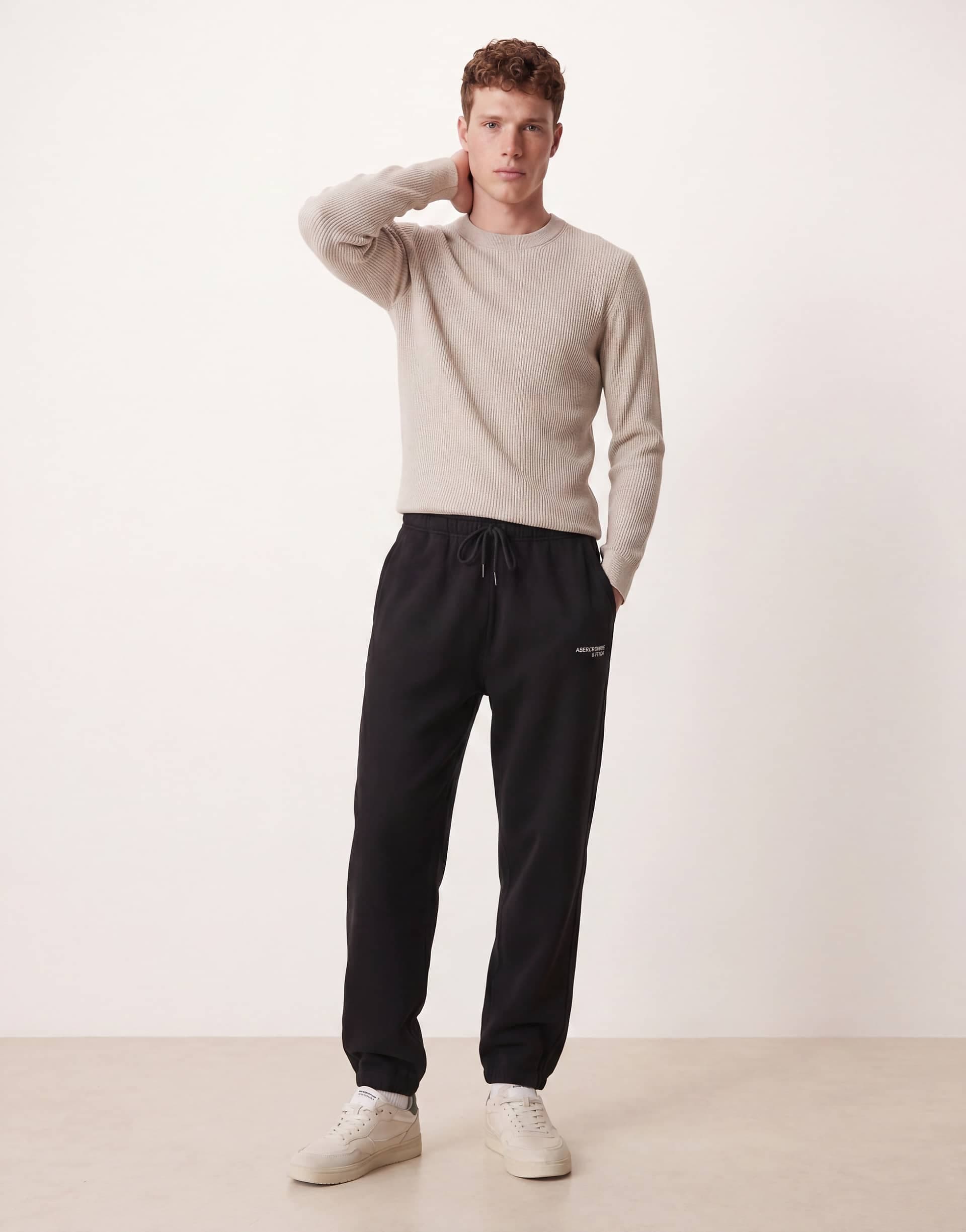 Abercrombie & Fitch logo detail relaxed cuffed sweatpants in black