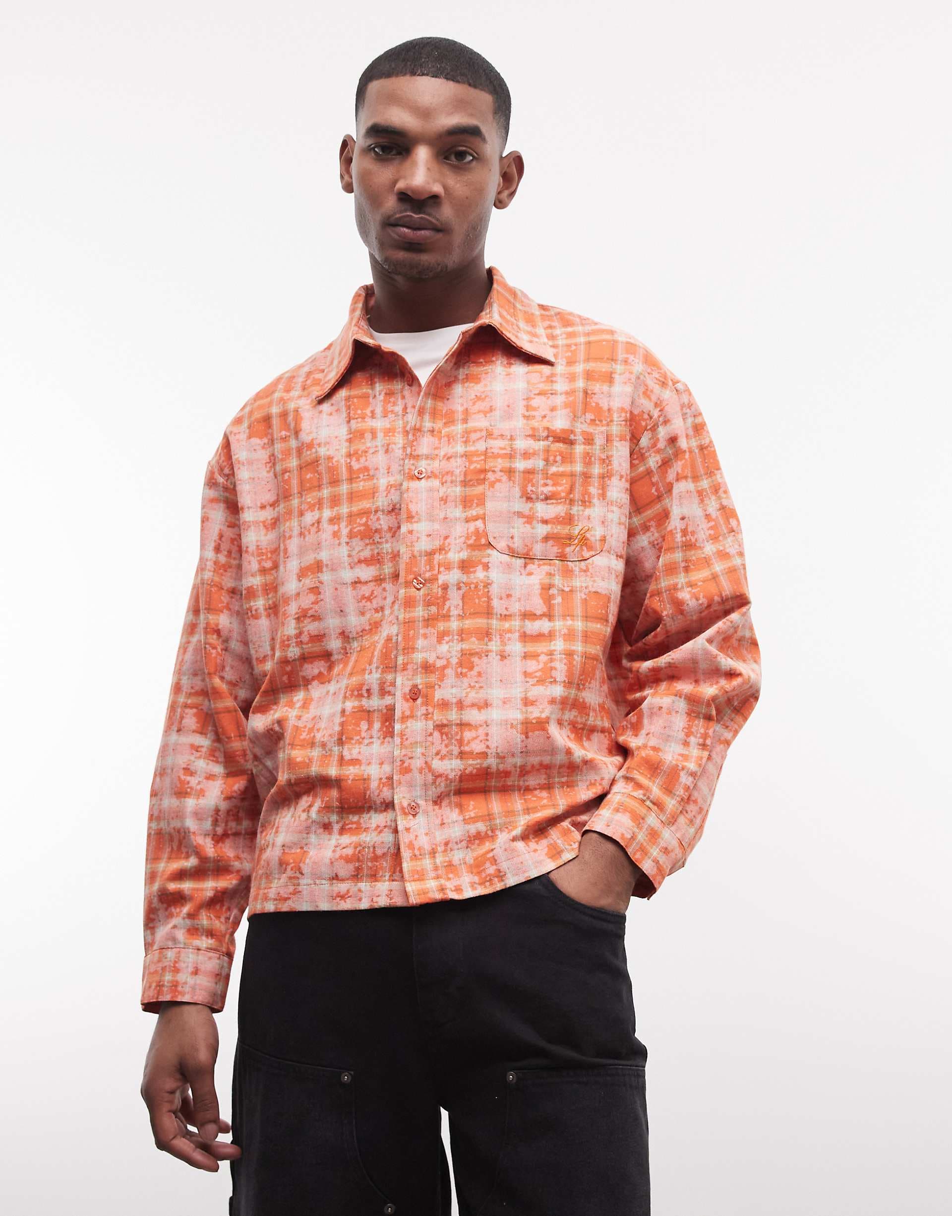 Liquor N Poker long sleeve shirt in burnt orange plaid