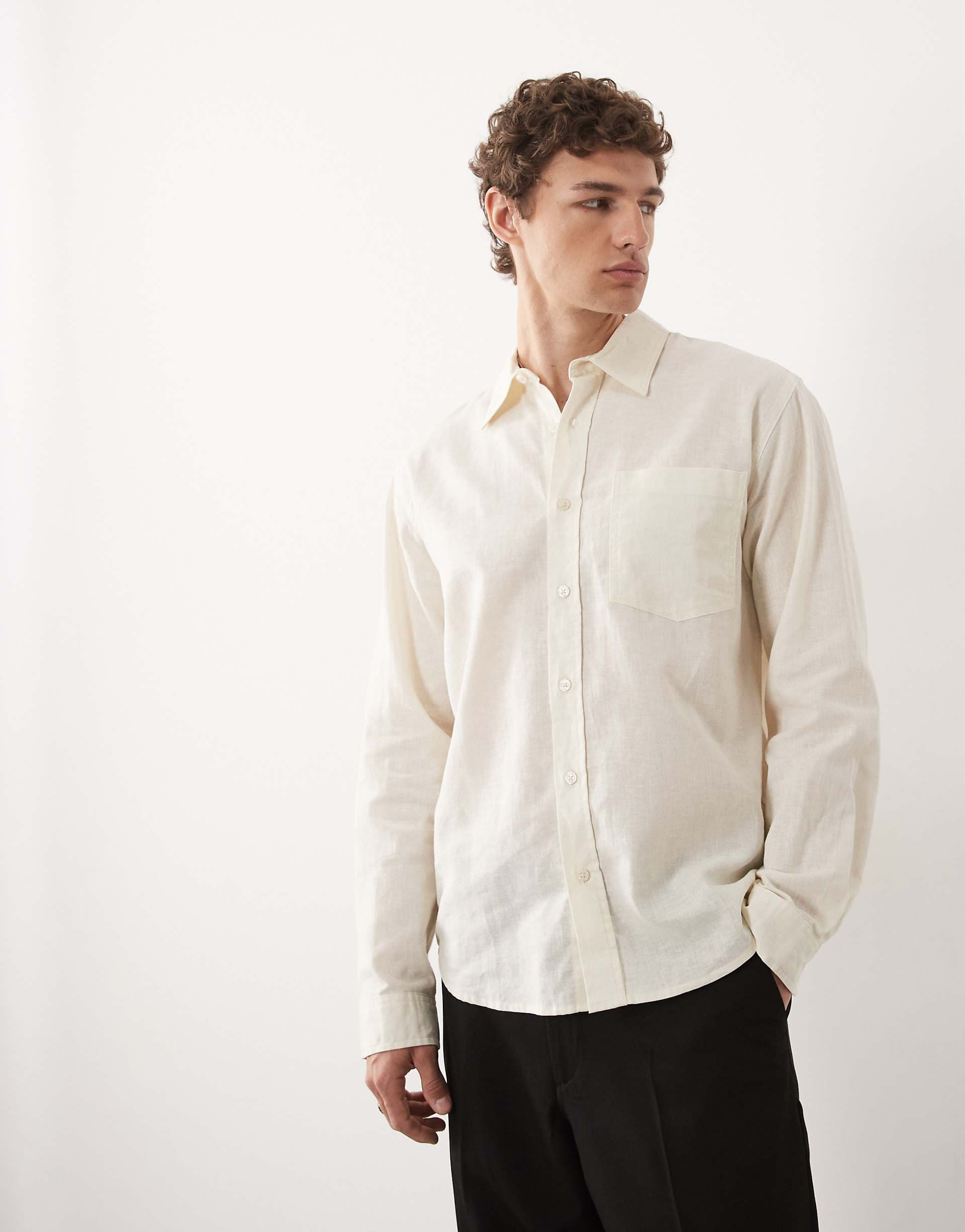 Redefined Rebel Angel boxy long sleeve linen mix shirt in white