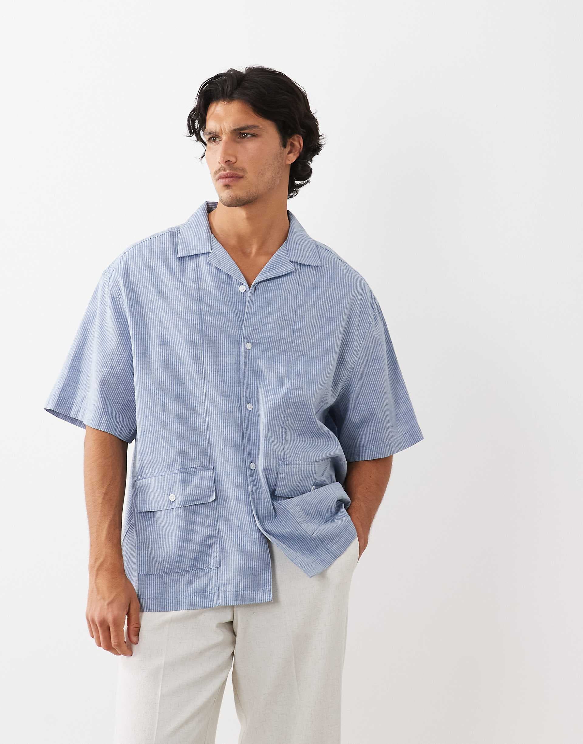 ASOS DESIGN oversized revere stripe shirt in blue