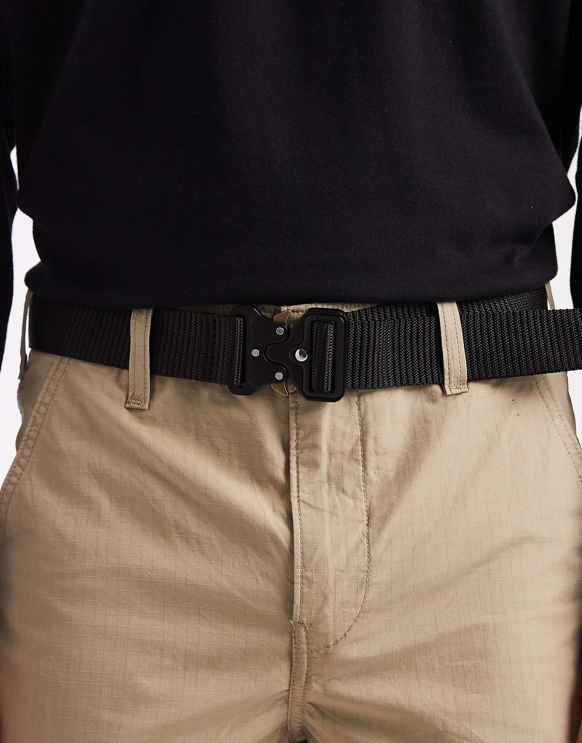 ASOS DESIGN webbing utility belt with statement buckle in black