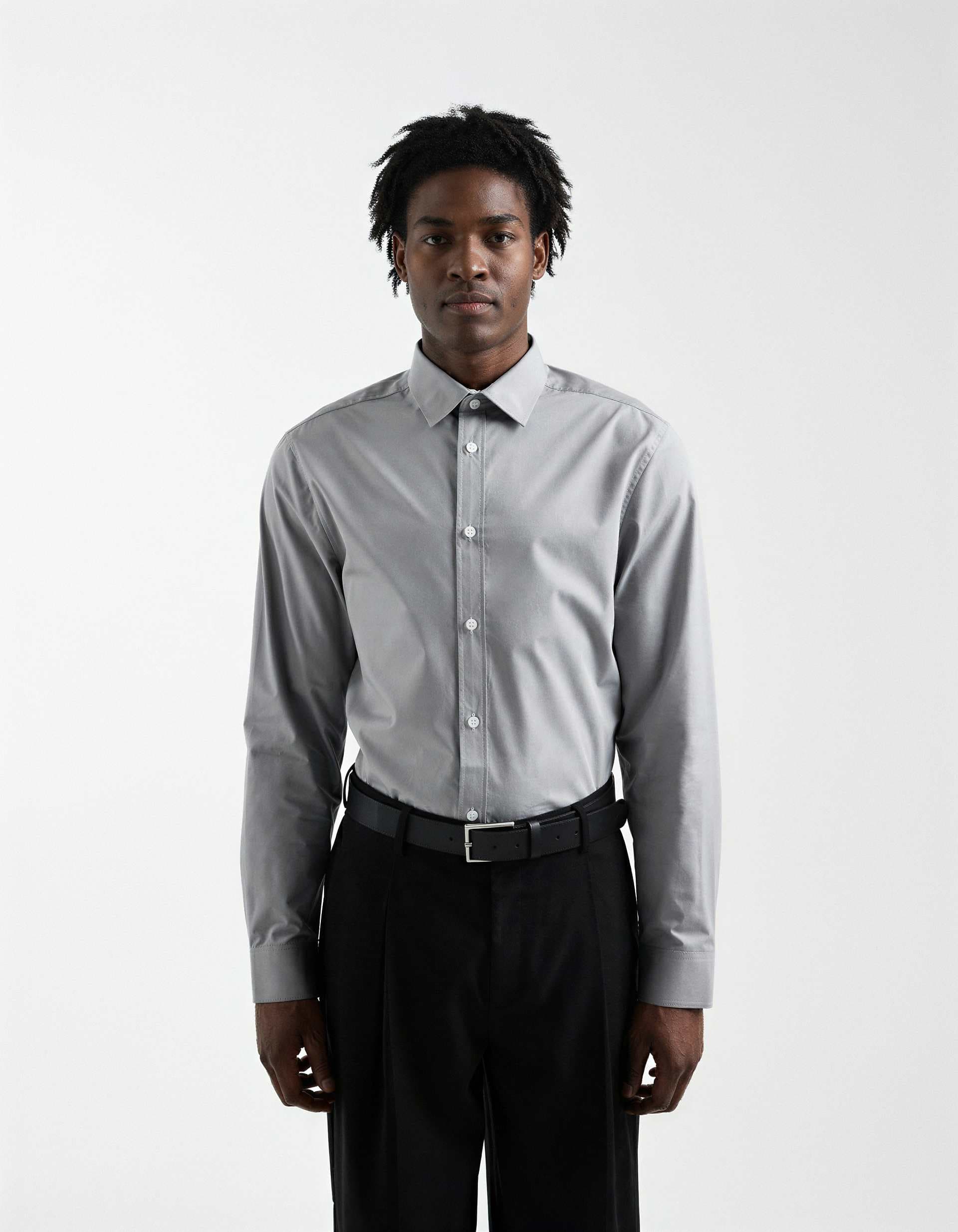 ASOS DESIGN regular fit poplin dress shirt in light gray