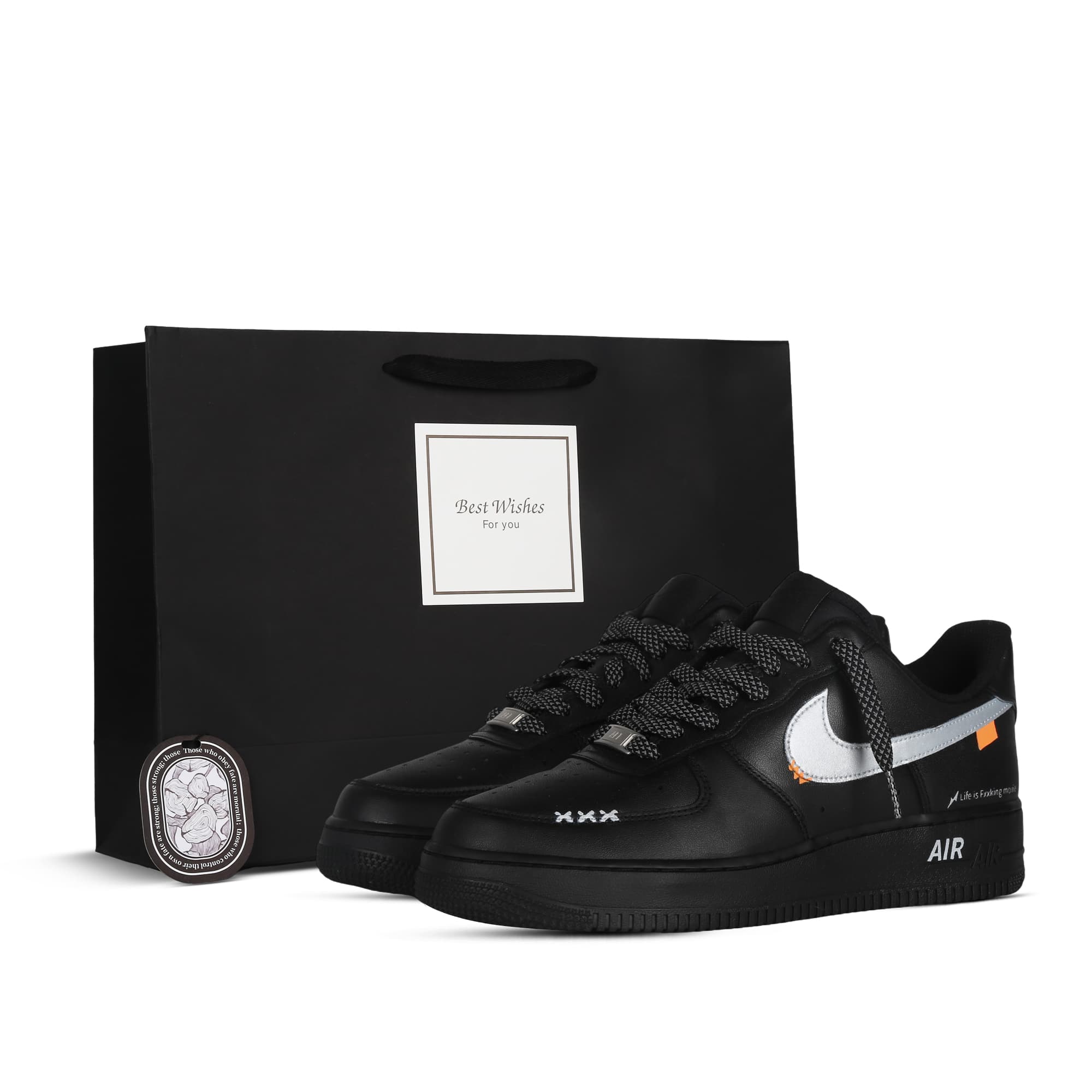 Nike Air Force 1 Life Is Like A Play Slip-Resistant Coverage Low-Top Skateboard Shoes Women's Black Silver