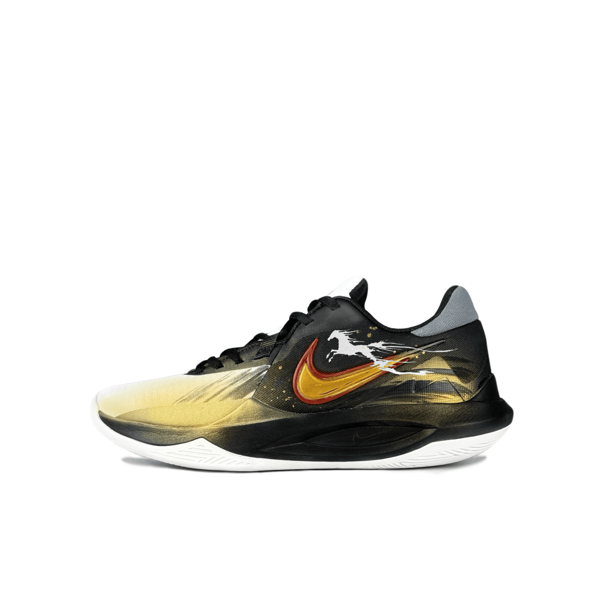 Custom Sneakers Nike Precision 6 White Steed Treads Gold Year of the Horse CNY Splatter Ink Chinese Style Hand-Painted Fabric Cushioned Wear-Resistant Anti-Slip Low-Top Rubber Basketball Shoes Men's Black White
