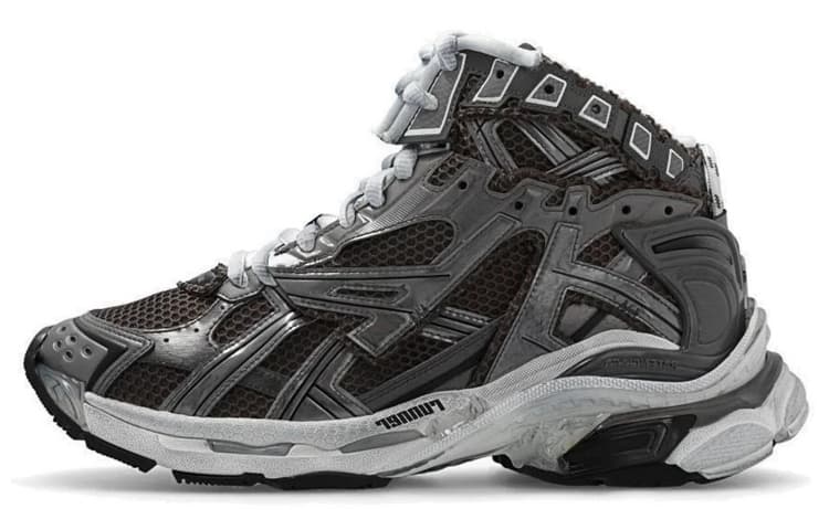 Balenciaga Runner High Top Sneakers 'Grey Nylon Suede Like Fabric'
