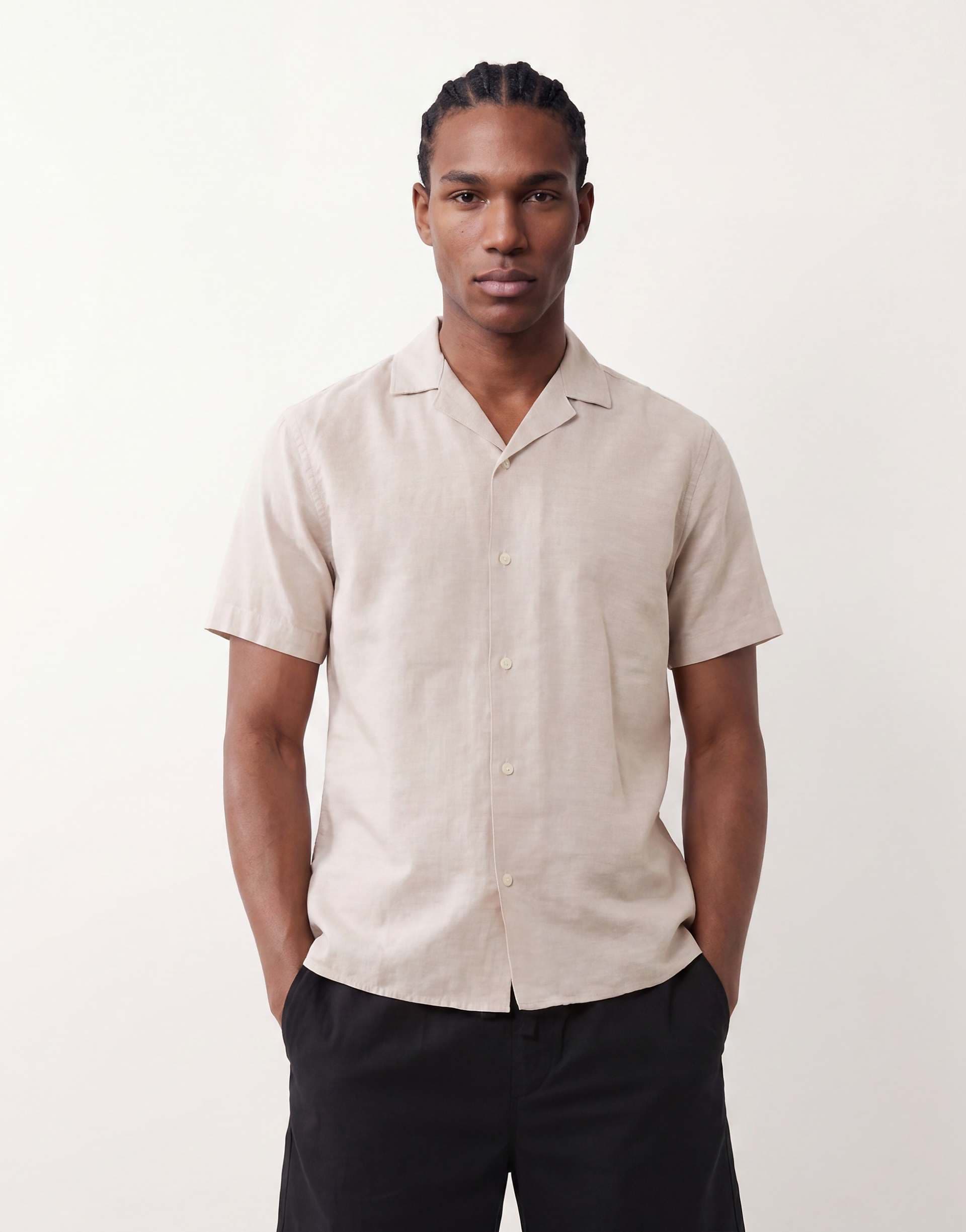 JJ Rebel linen blend short sleeve shirt in beige