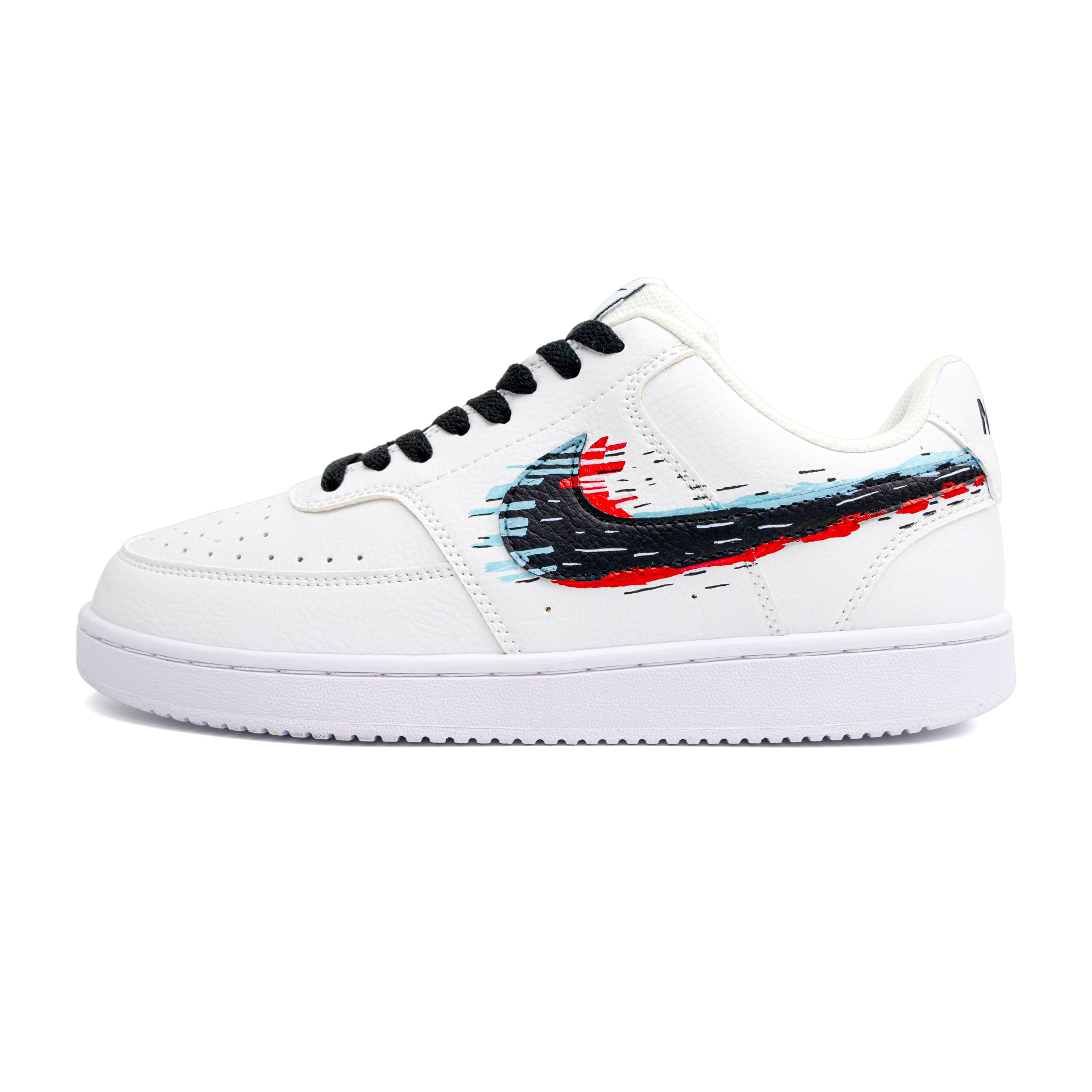Custom Sneakers Nike Court Vision 1 'Pixel Rhythm' Graffiti Hand-Painted Low-Top Casual Sneakers Unisex Black Red Blue