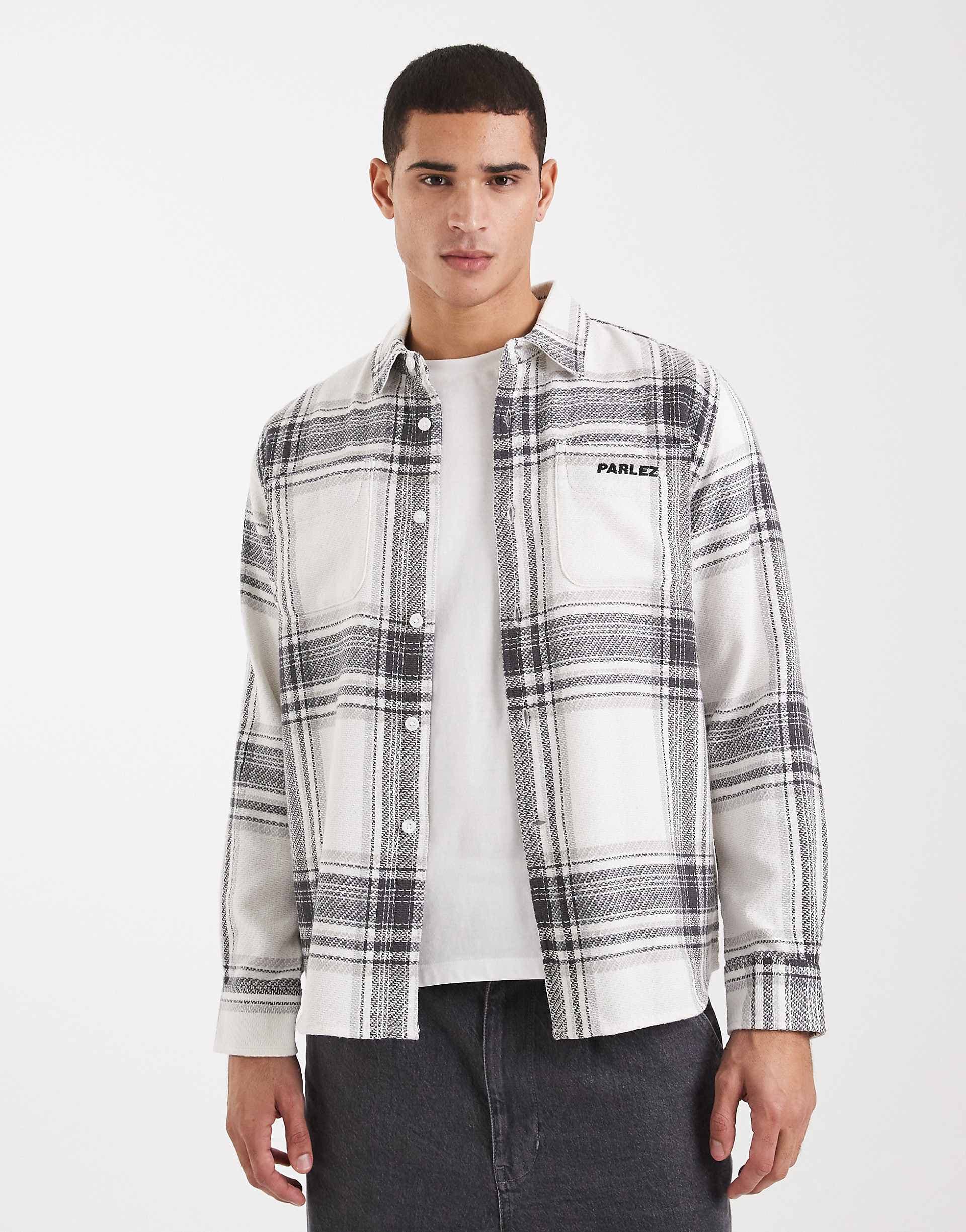Parlez long sleeve logo shirt in black and white plaid