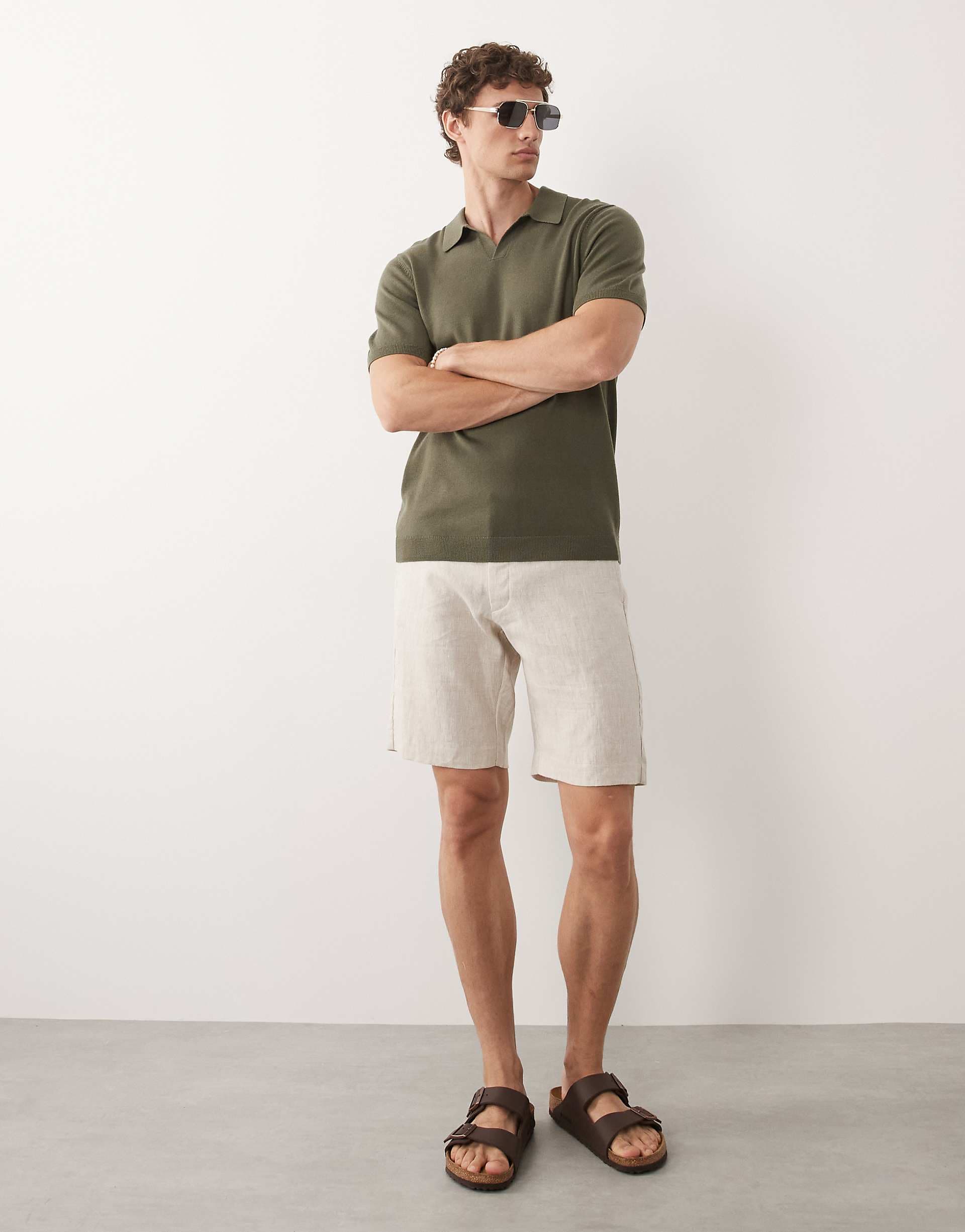 Mango 100% linen slim fit shorts in beige