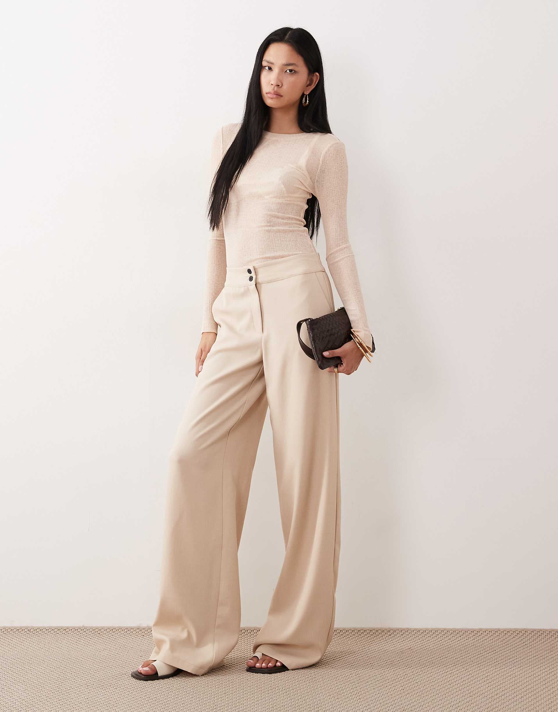 JDY Tall high waist wide leg pants in beige